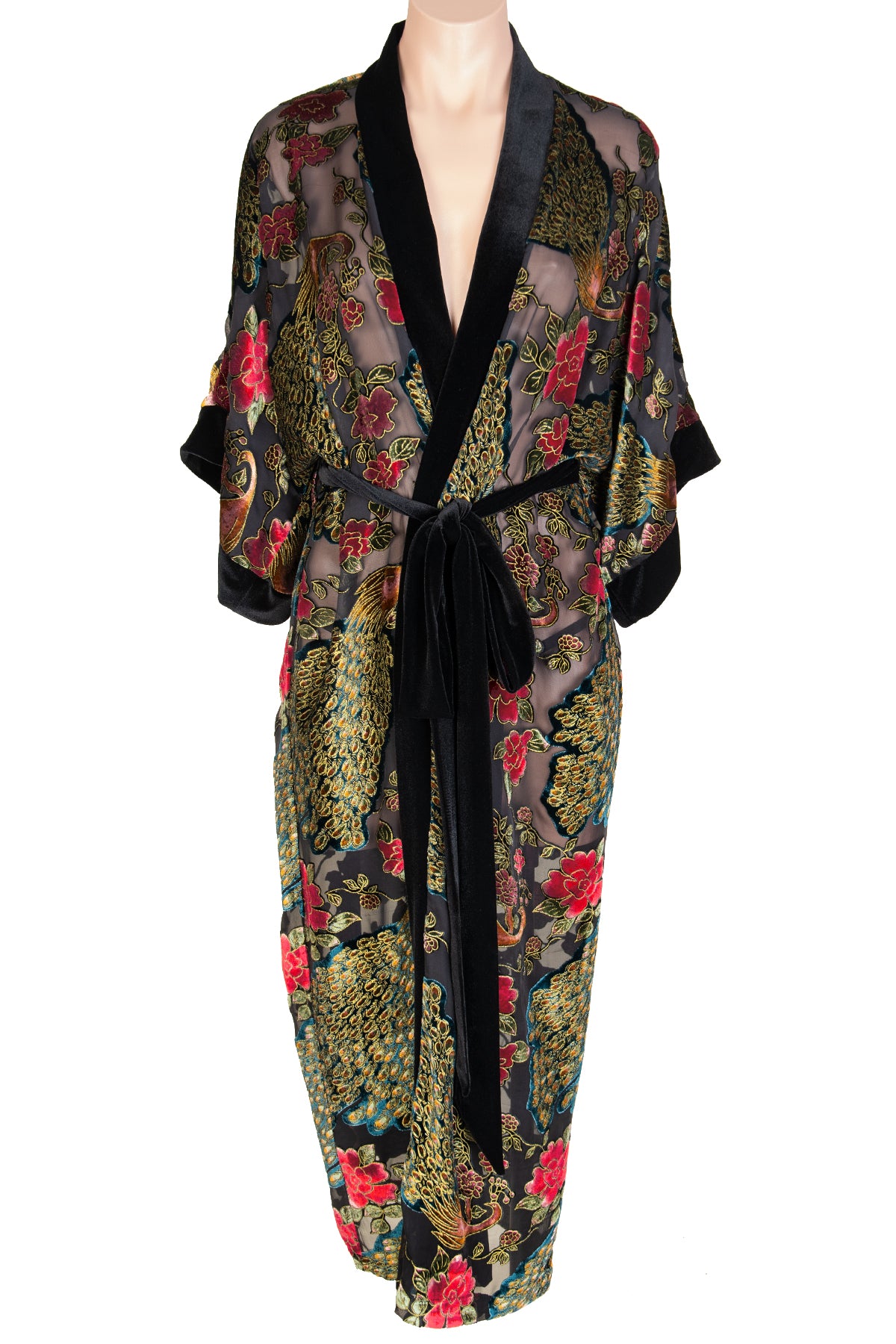 Cut Silk Velvet Long Kimono Robe