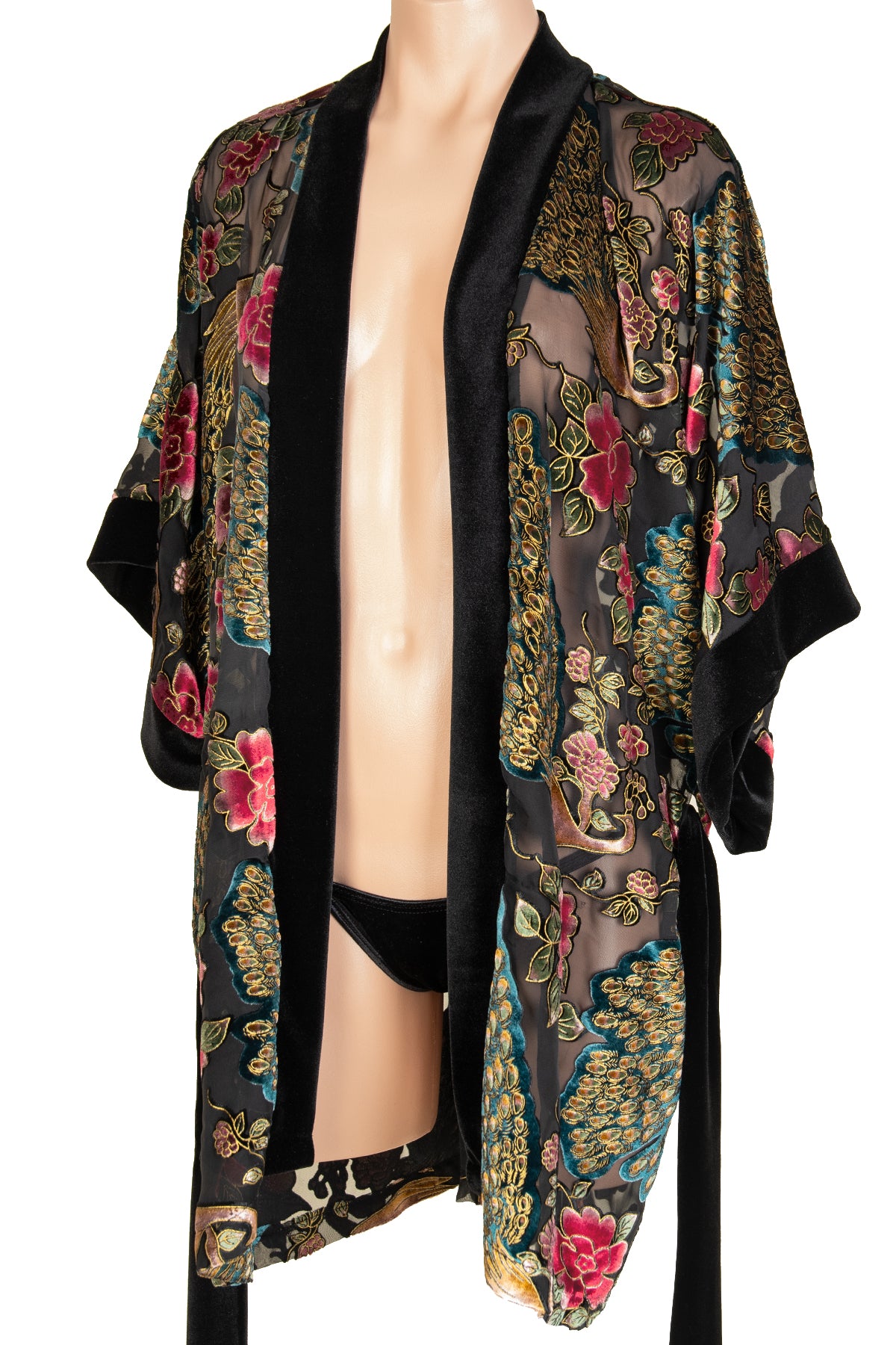 Cut Silk Velvet Short Kimono Robe
