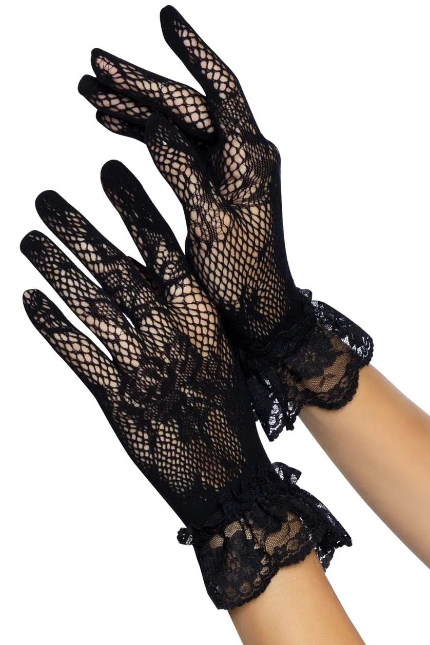 Floral Stretch Lace Gloves –