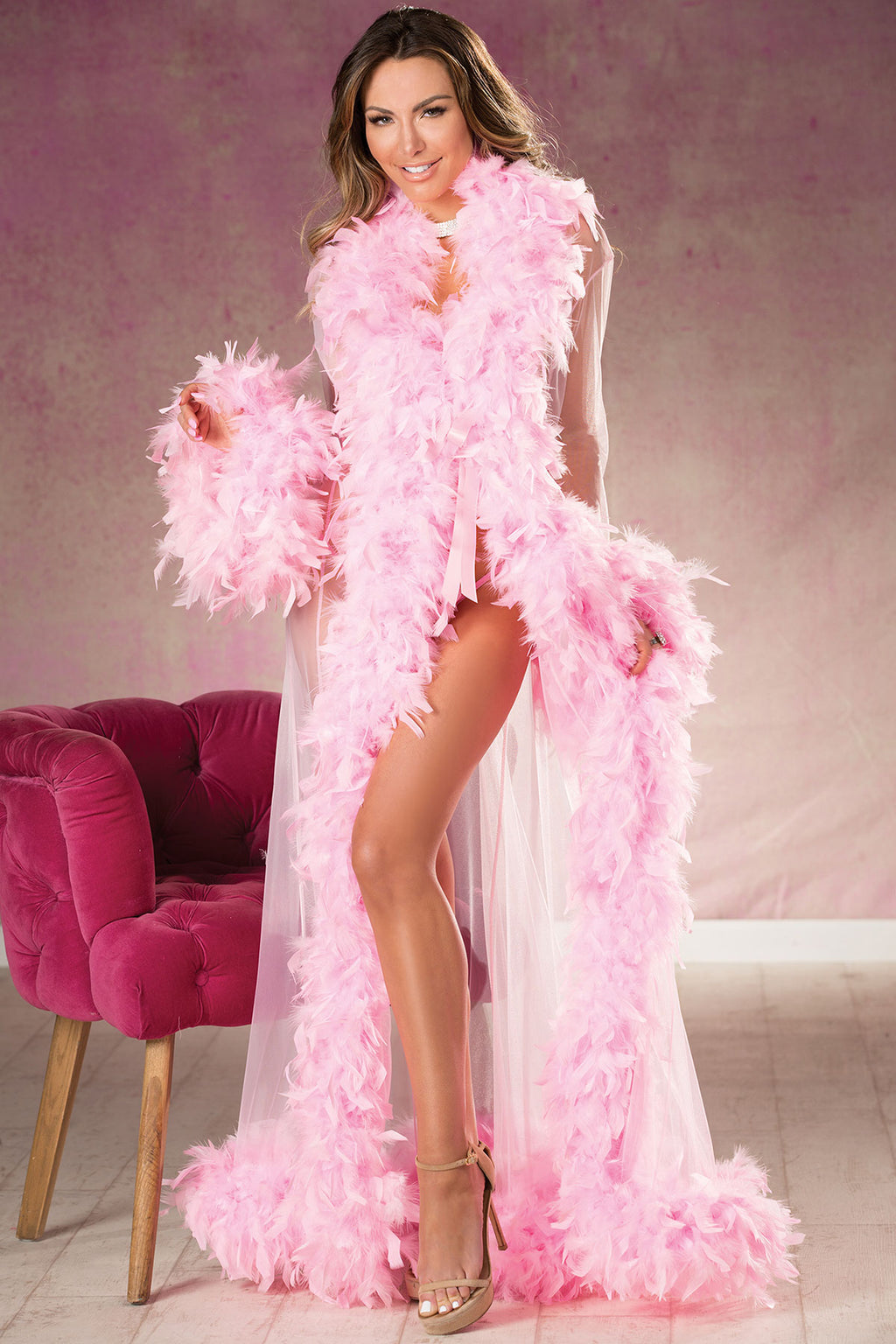 Long Sheer Chandelle Feather Robe –