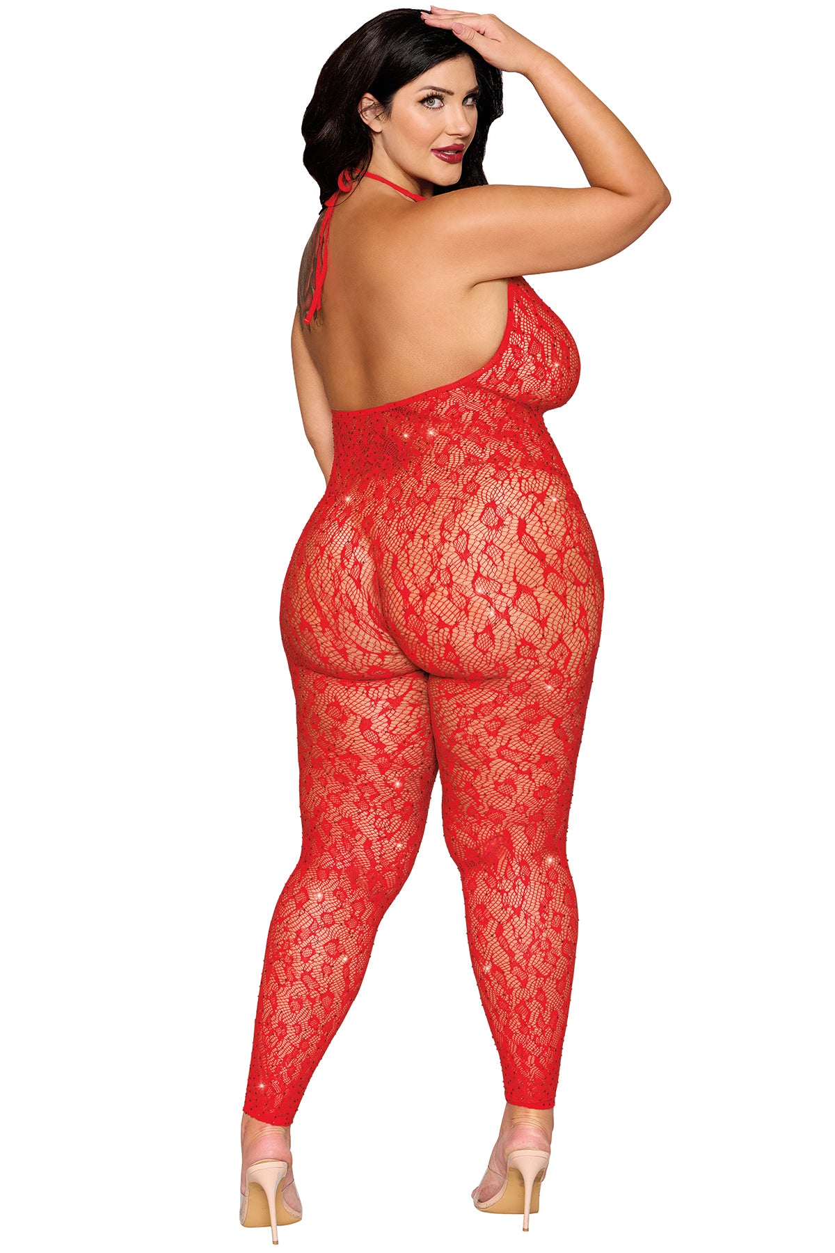 Leopard Lace Rhinestone Bodystocking