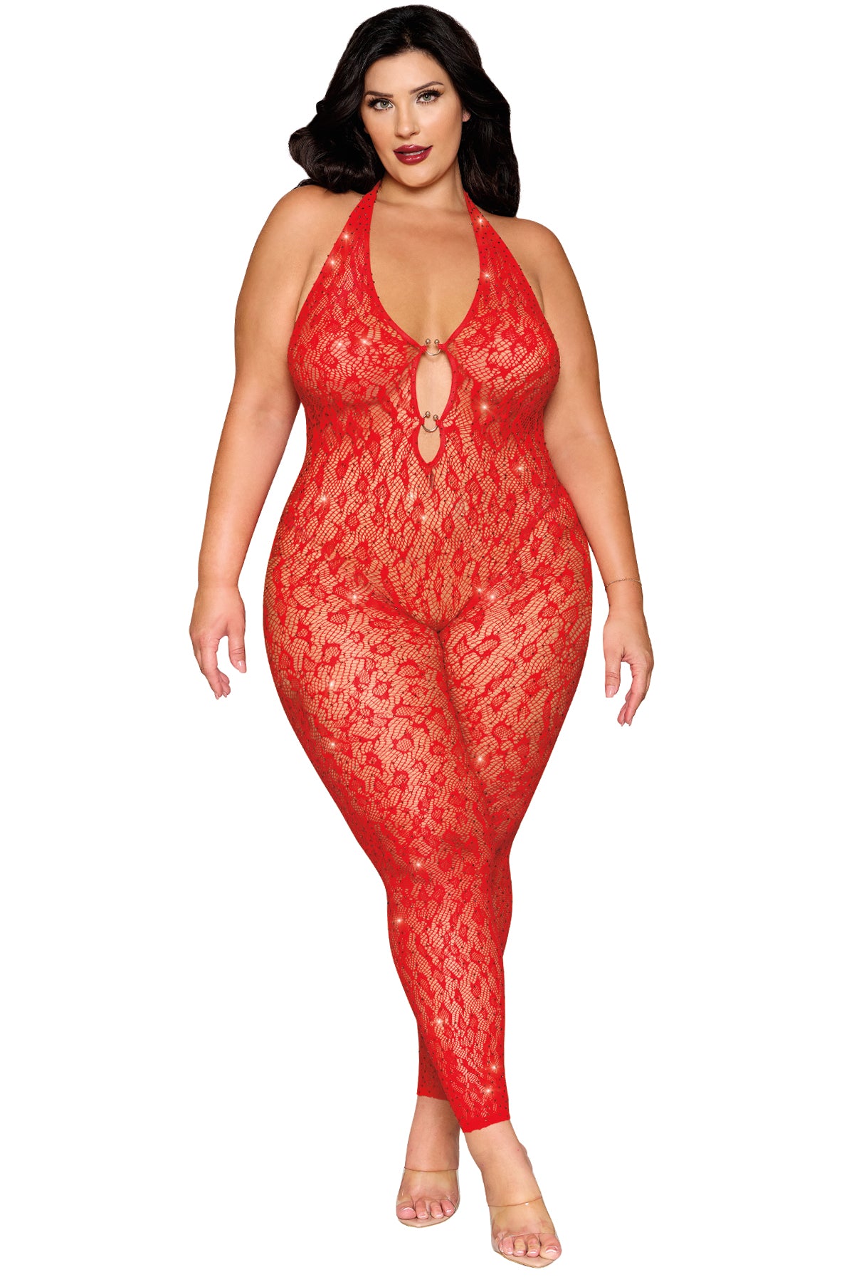 Leopard Lace Rhinestone Bodystocking