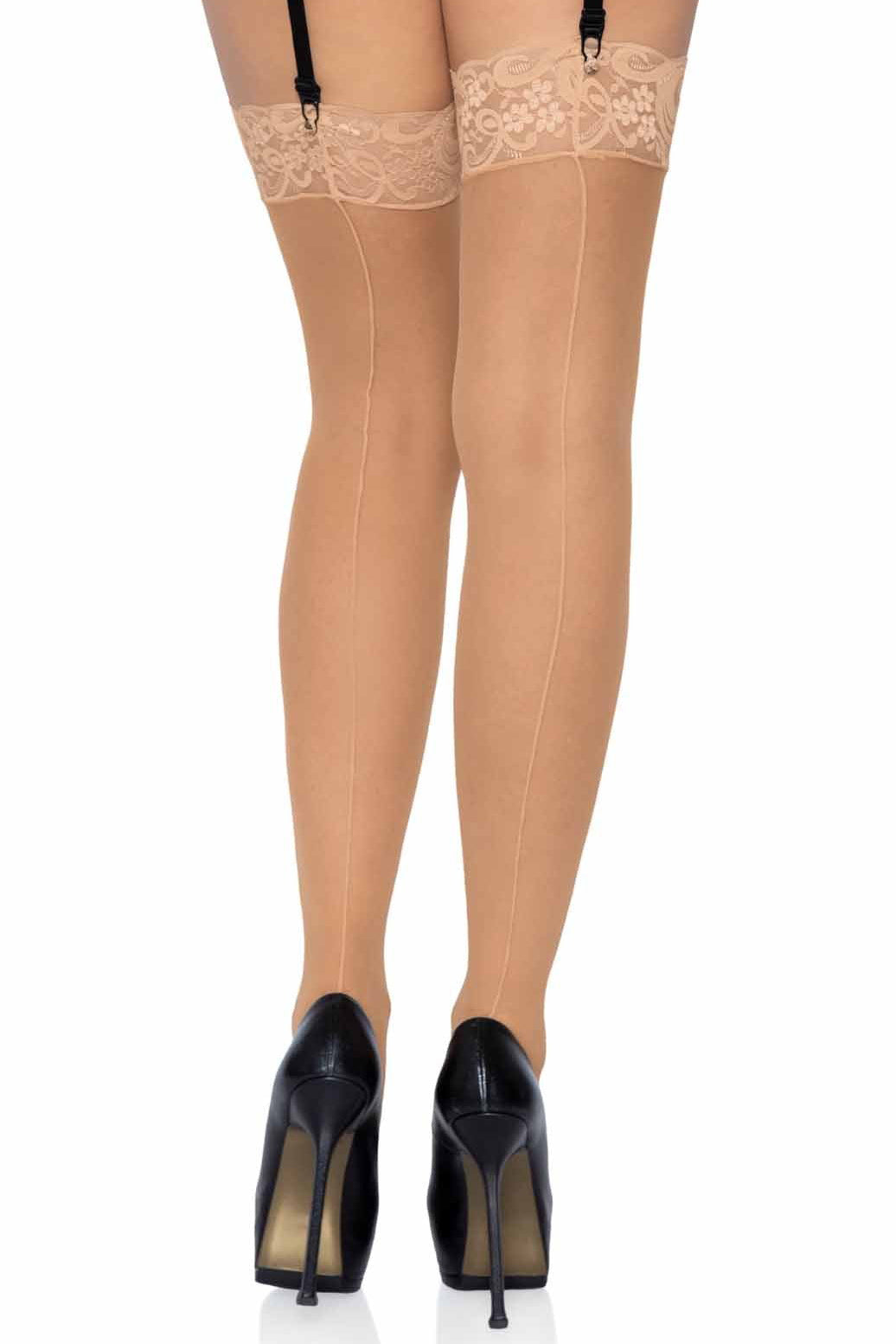 Sheer Seamed Lace Top Stockings