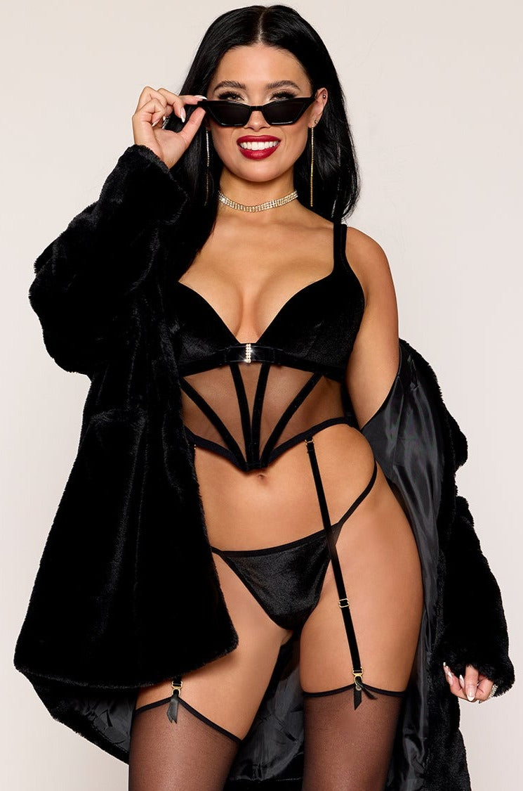 Velvet & Mesh Bustier Set