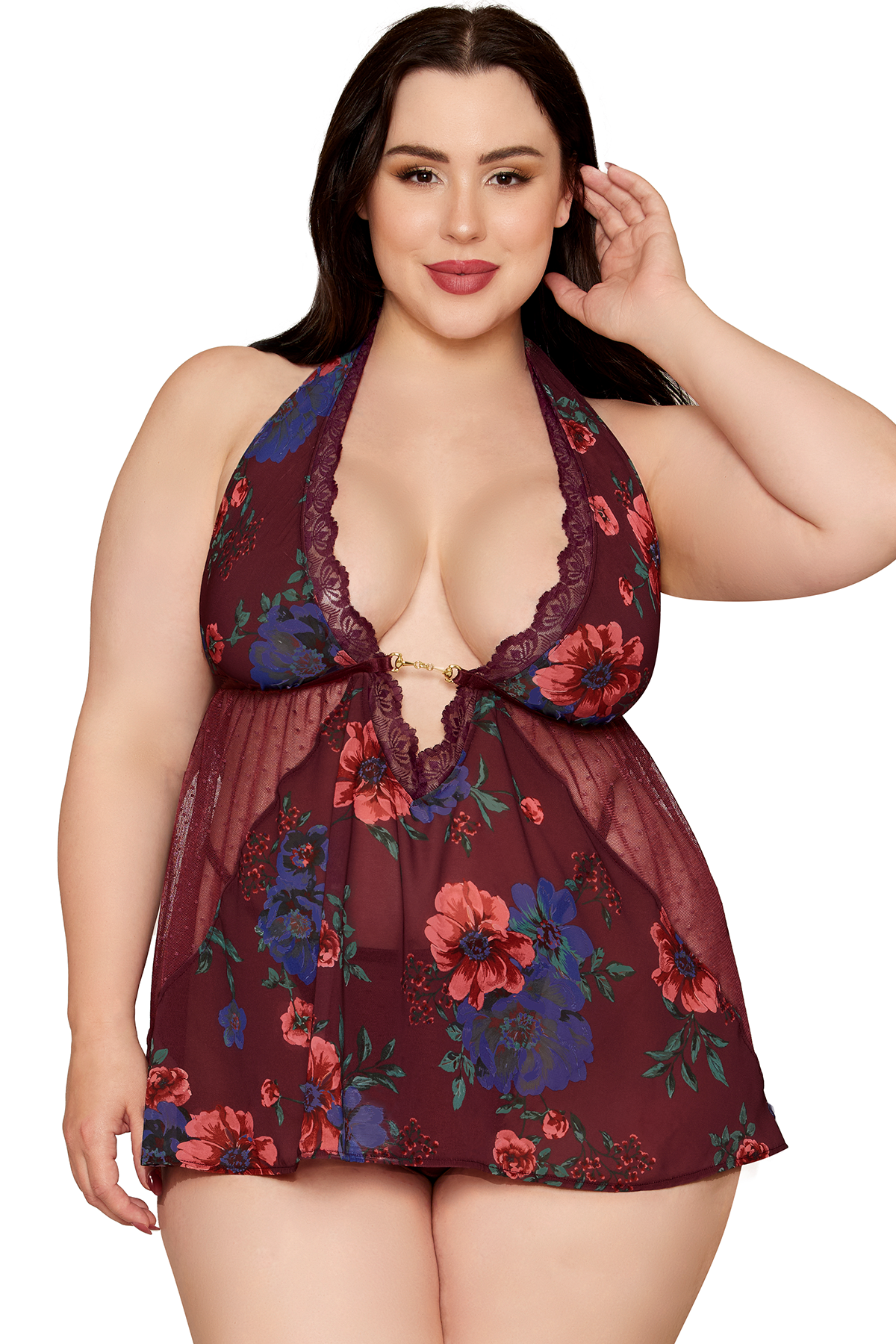 Printed Chiffon Dot Mesh Babydoll