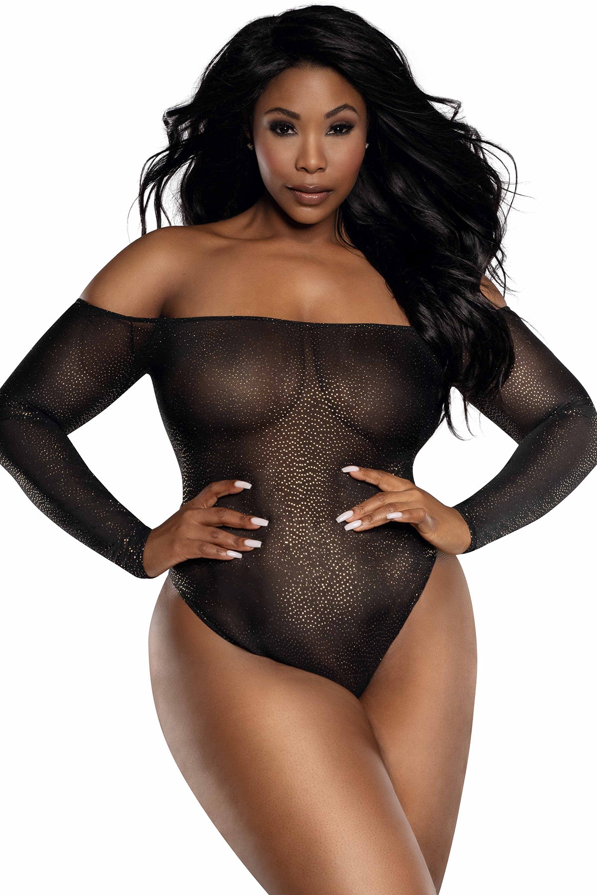 Sheer Shimmer Off Shoulder Bodysuit
