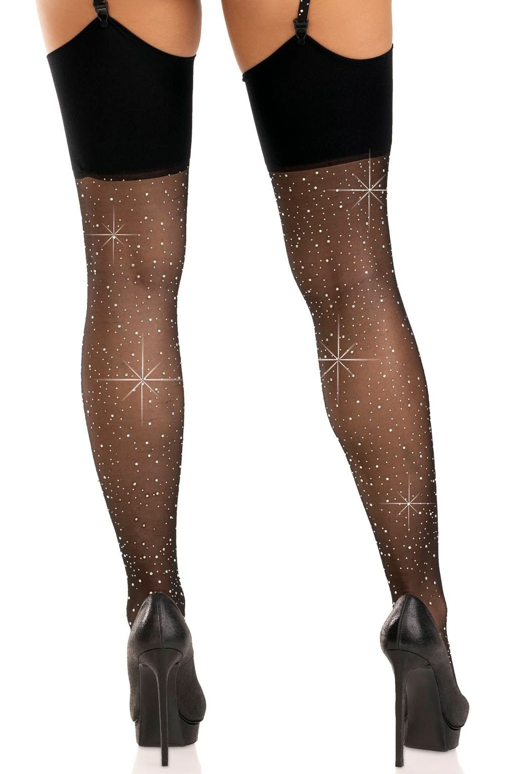 Wide Top Sheer Rhinestone Stockings