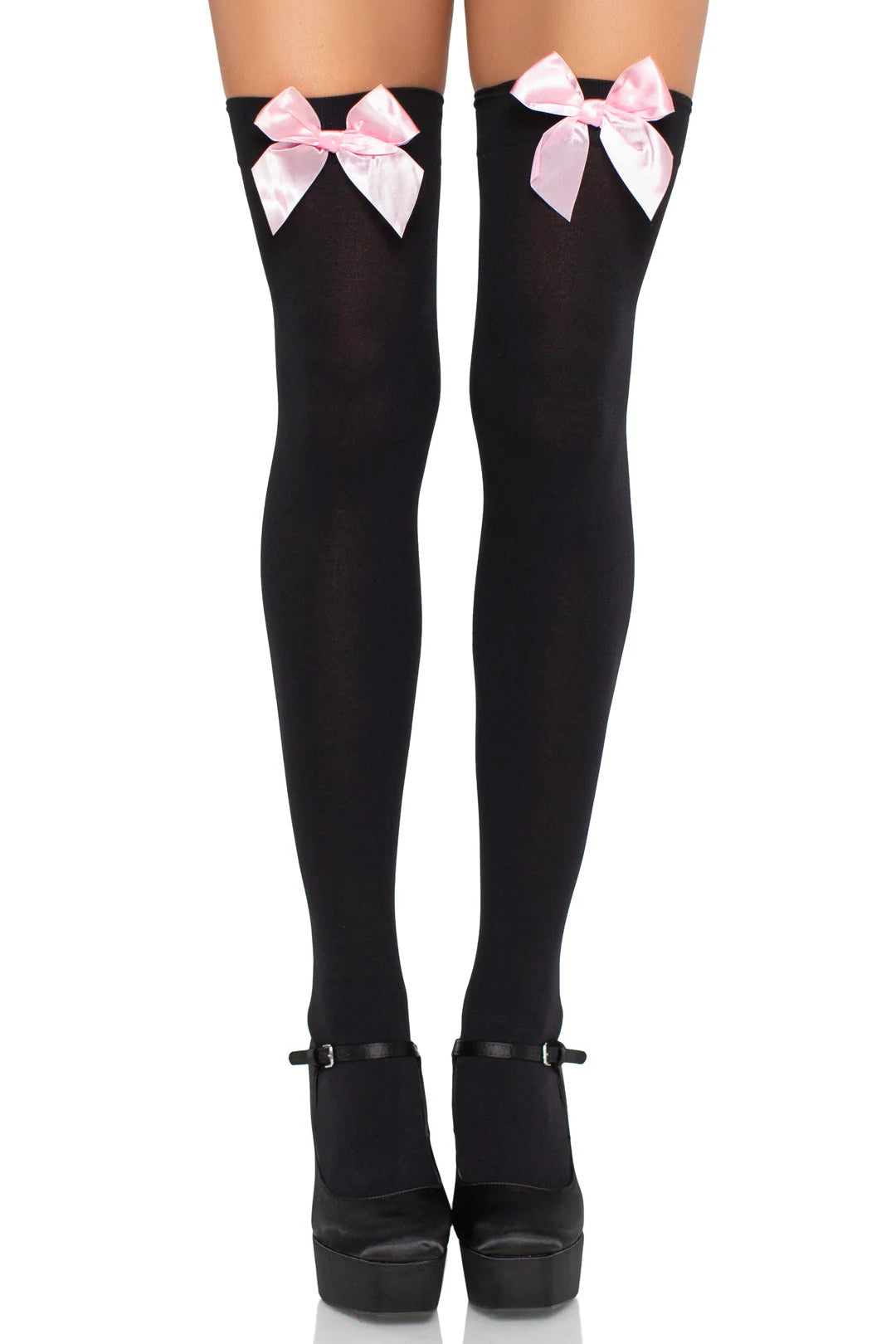 Bow Top Opaque Thigh Highs