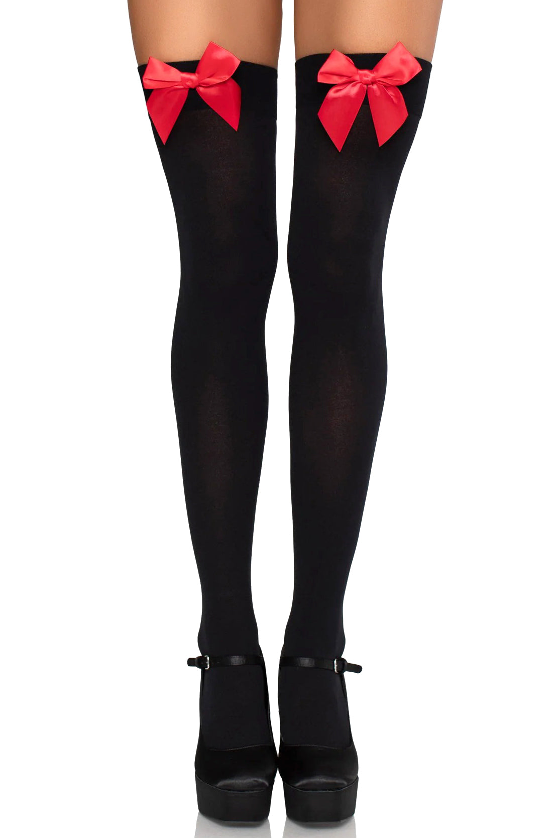 Bow Top Opaque Thigh Highs