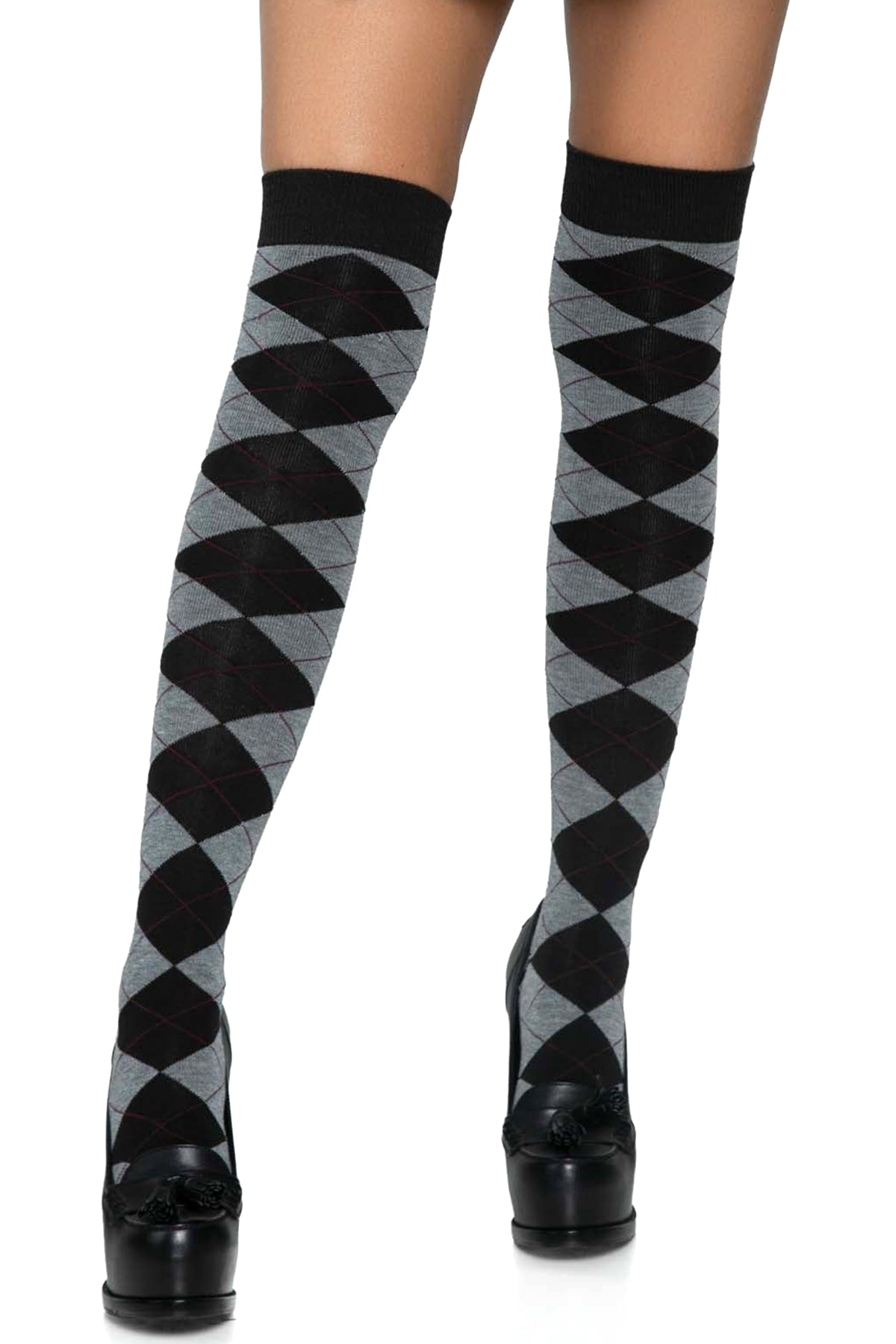 Argyle Knit Thigh High Socks