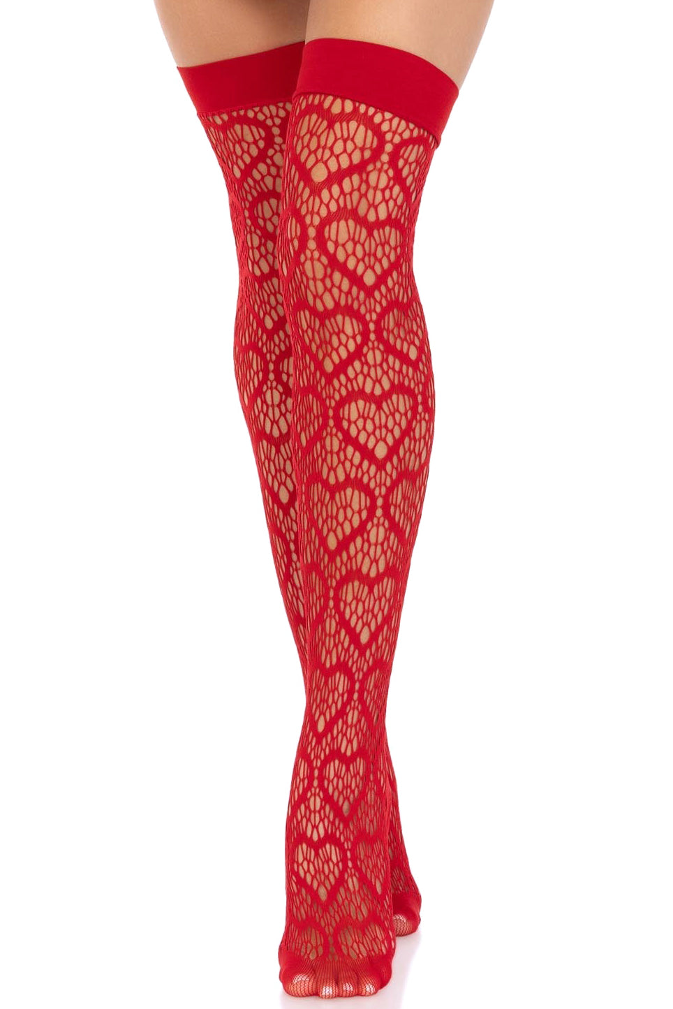 Sexy Red Fishnet Lace Thigh High Tights With Glitter Heart