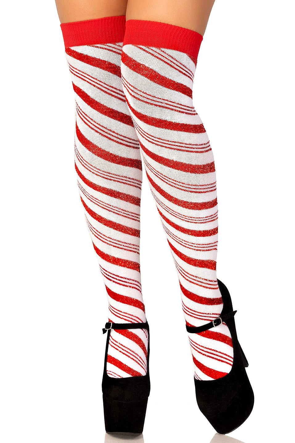 Candy Cane Shimmer Lurex Thigh High Socks