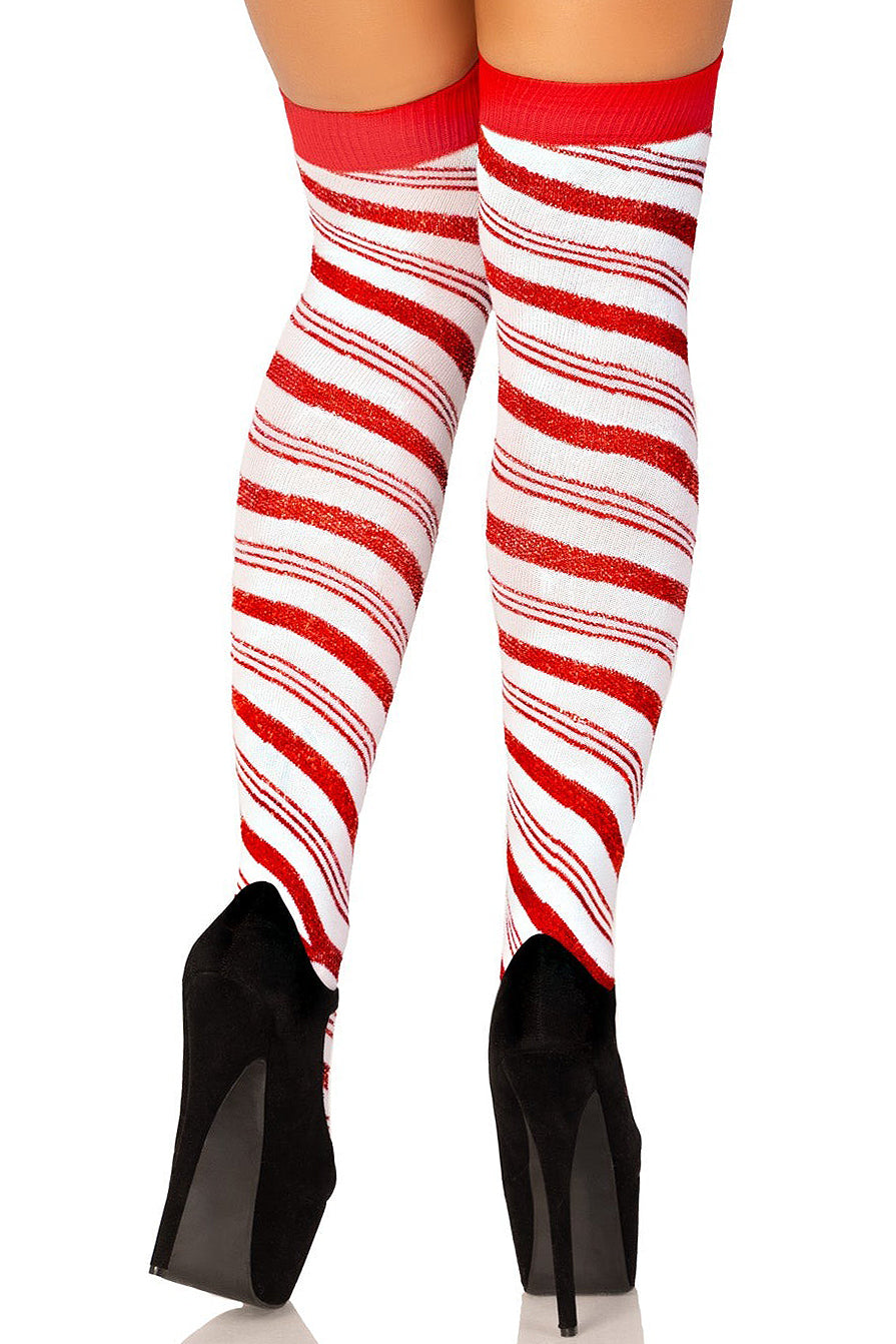 Candy Cane Shimmer Lurex Thigh High Socks