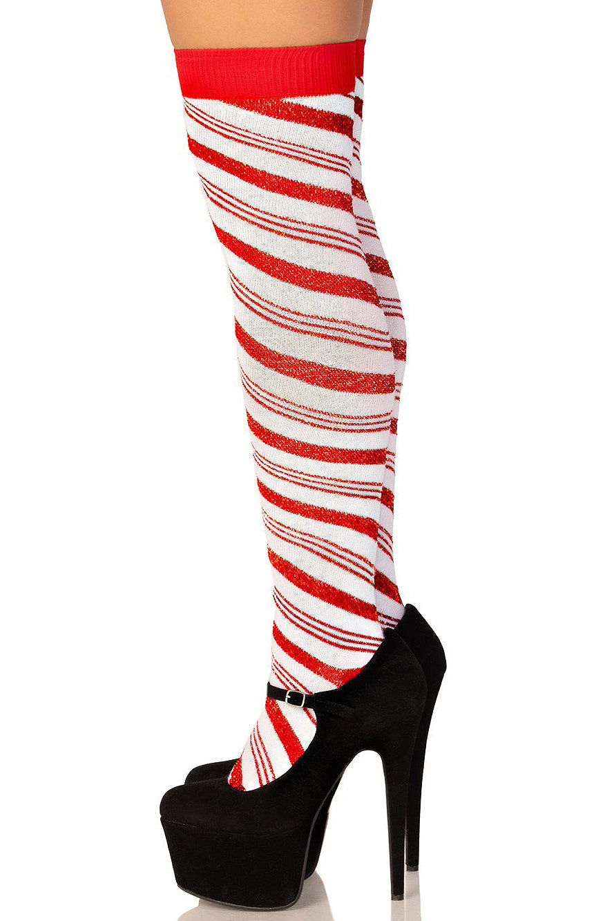 Candy Cane Shimmer Lurex Thigh High Socks