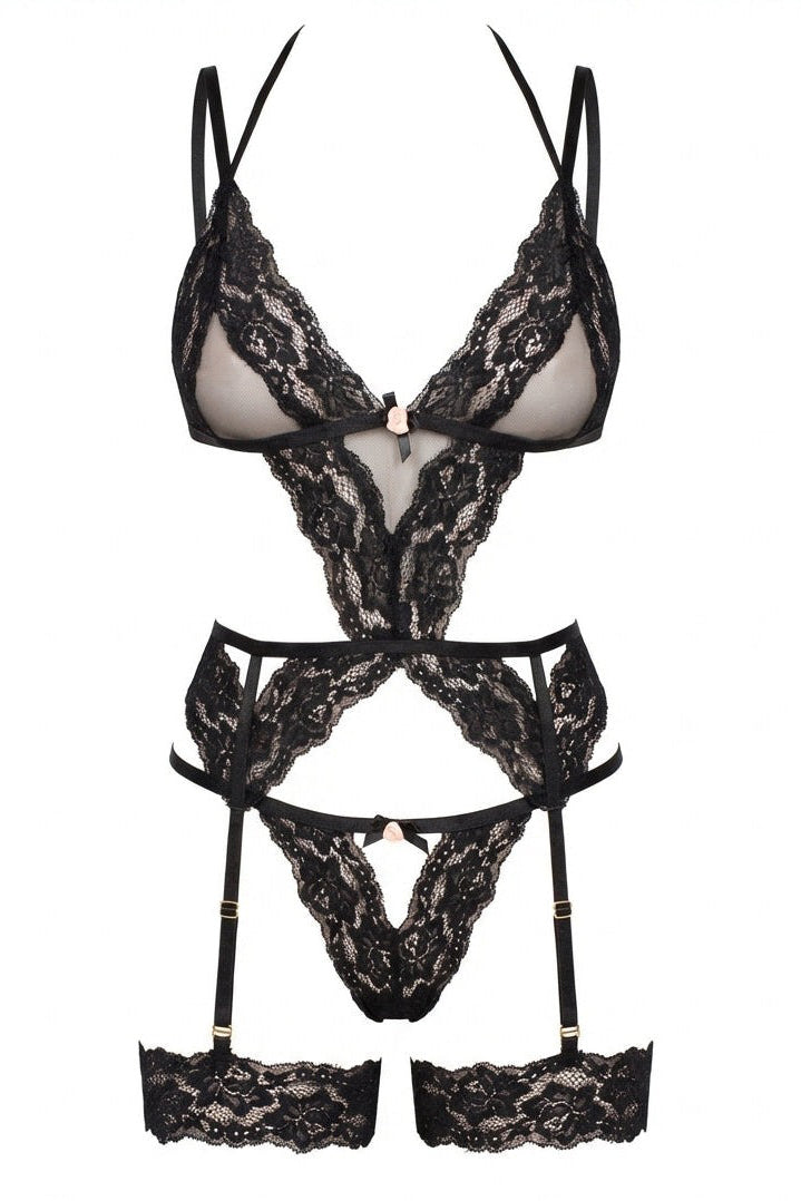 Sheer Lace Garter Cami & G-string