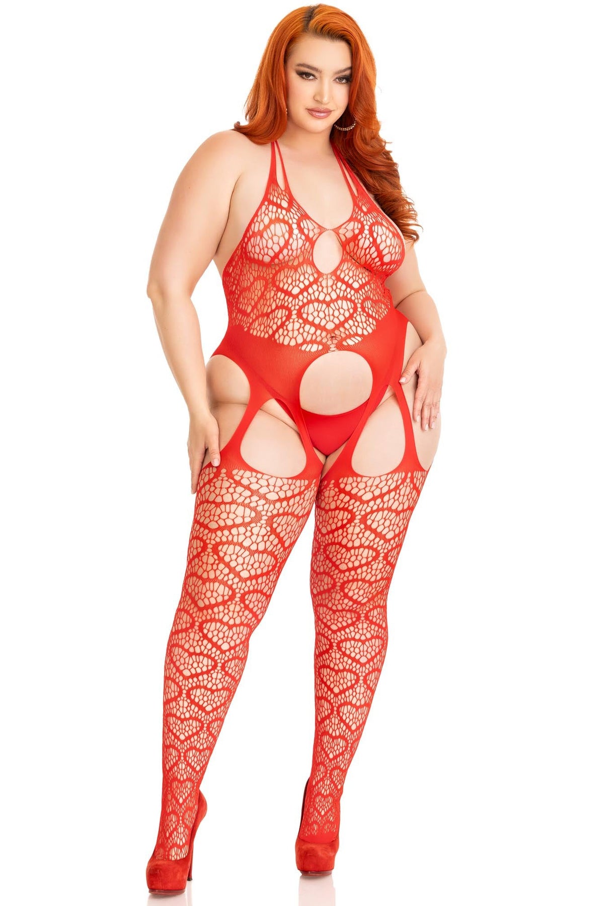 Heart Net Suspender Bodystocking