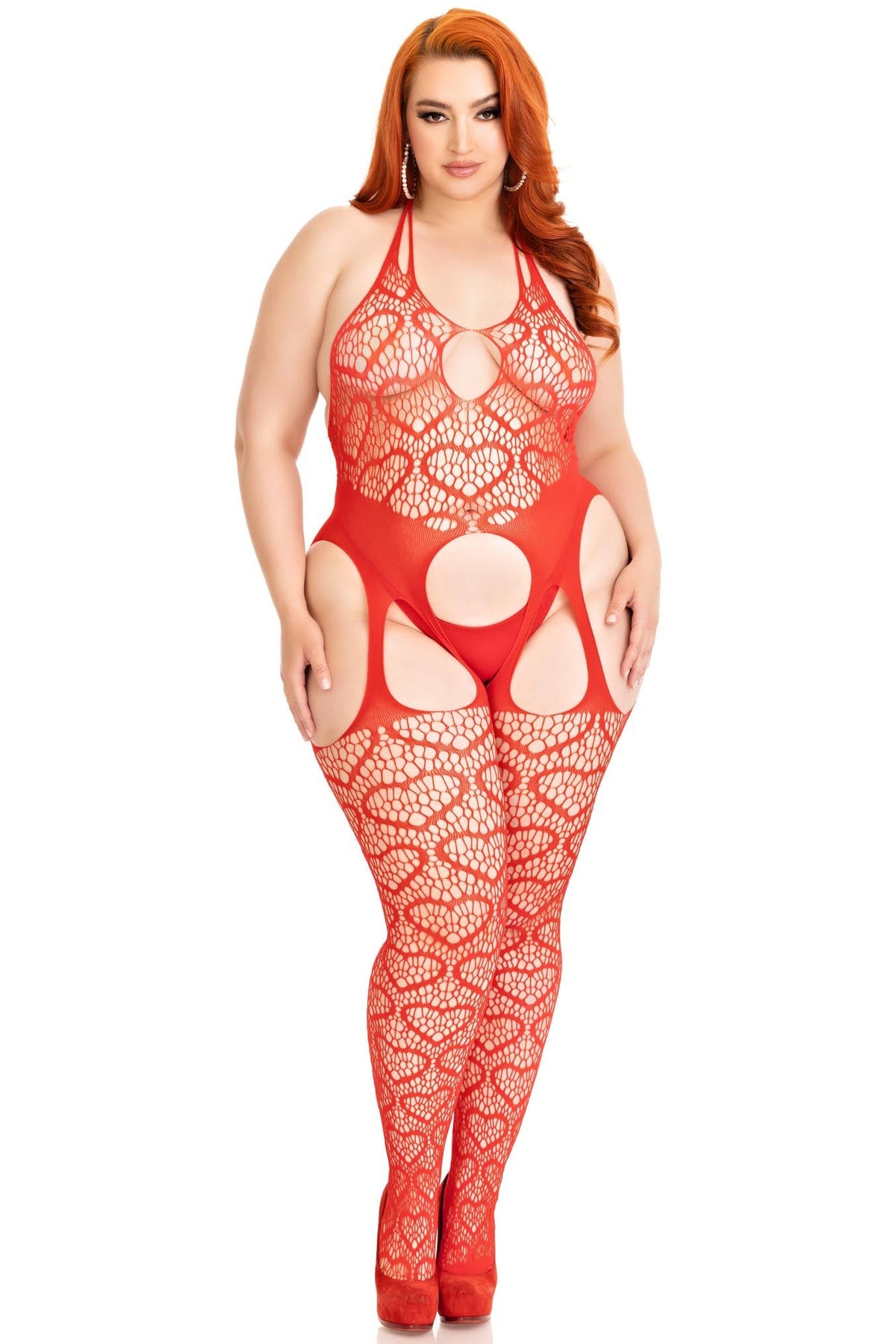 Heart Net Suspender Bodystocking