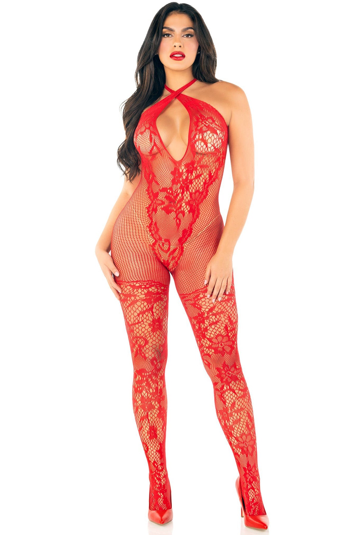 Net & Lace Keyhole Halter Bodystocking