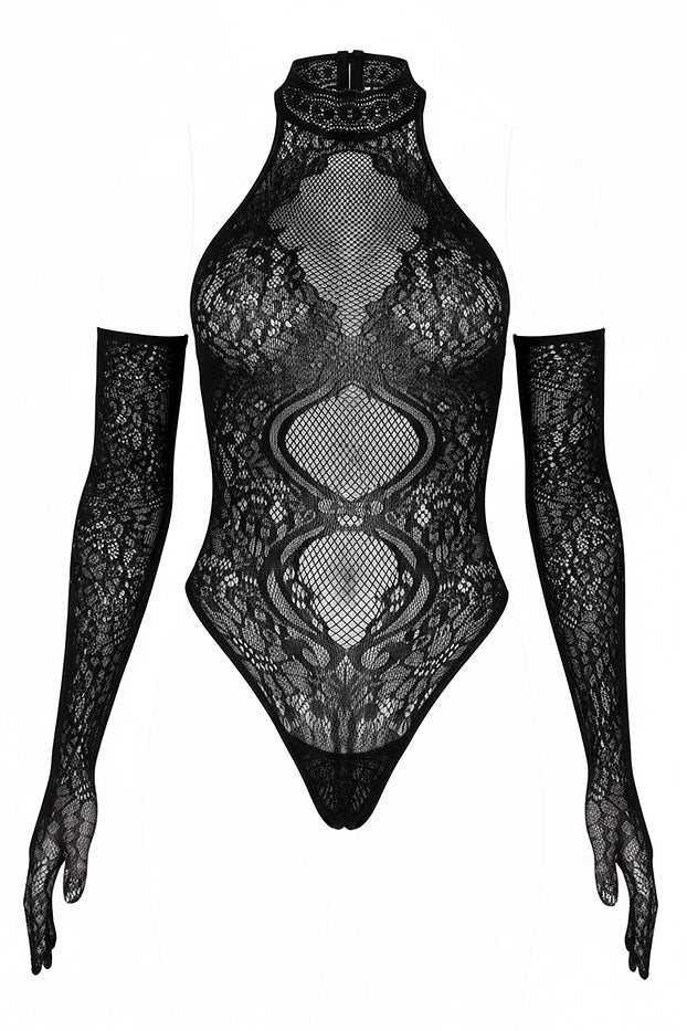Lace Halter Teddy & Gloves