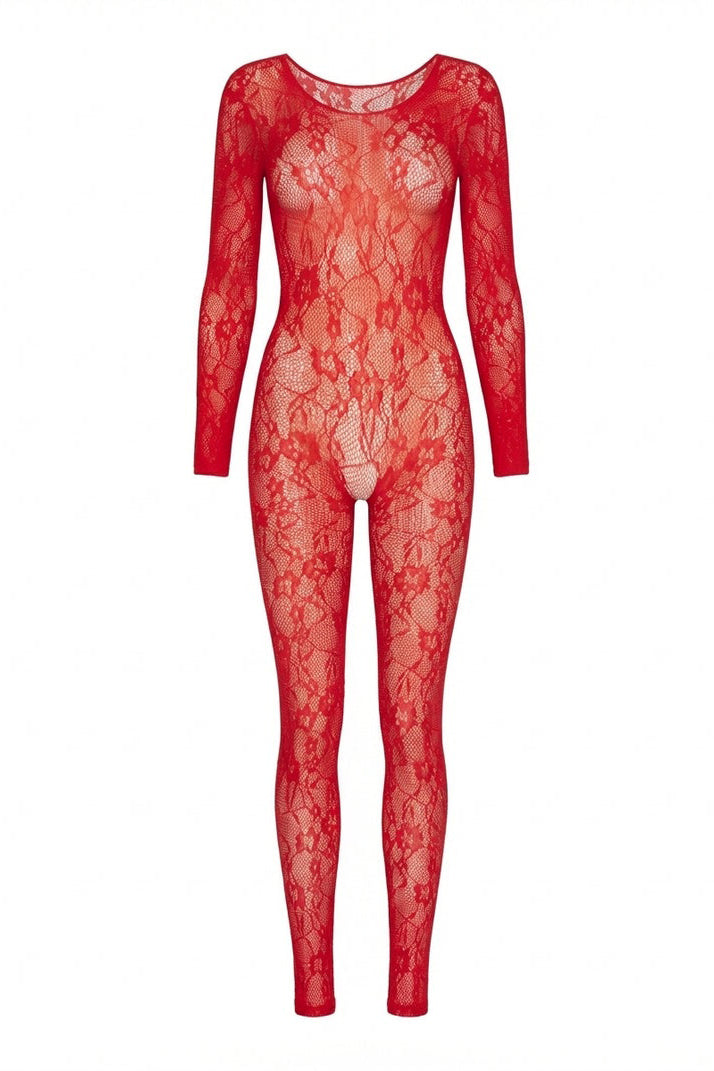 Long Sleeve Floral Lace Bodystocking