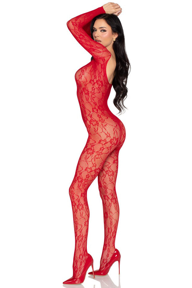 Long Sleeve Floral Lace Bodystocking