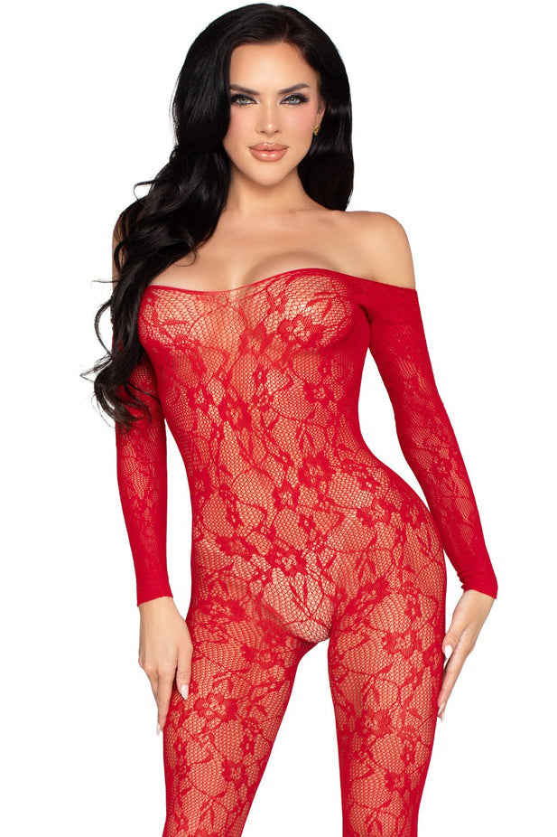 Long Sleeve Floral Lace Bodystocking