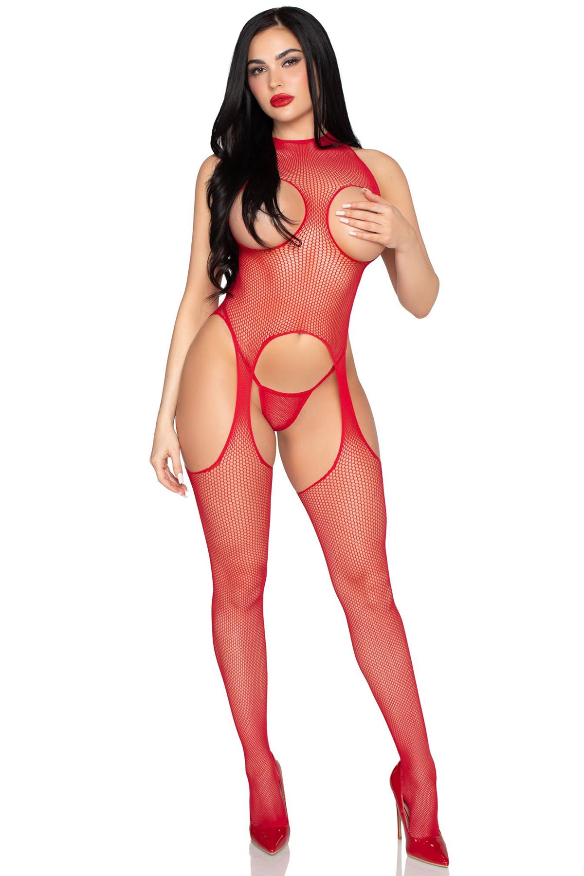 Fishnet Suspender Bodystocking and G-String