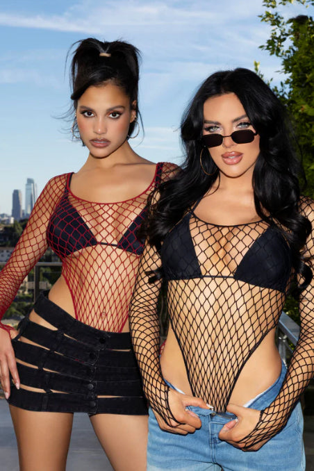 High-Cut Diamond Net Bodysuit
