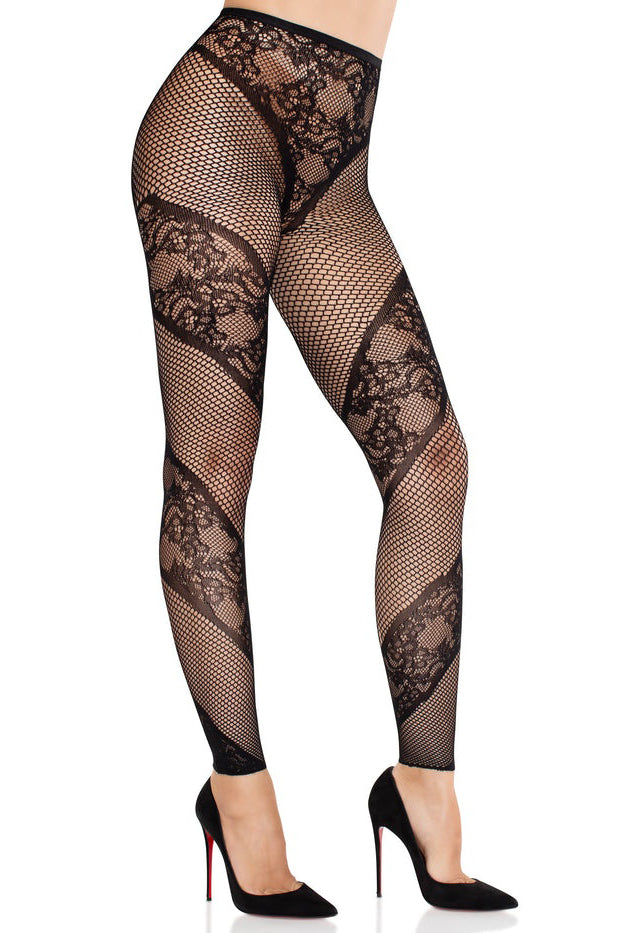 Fishnet & Lace Footless TIghts