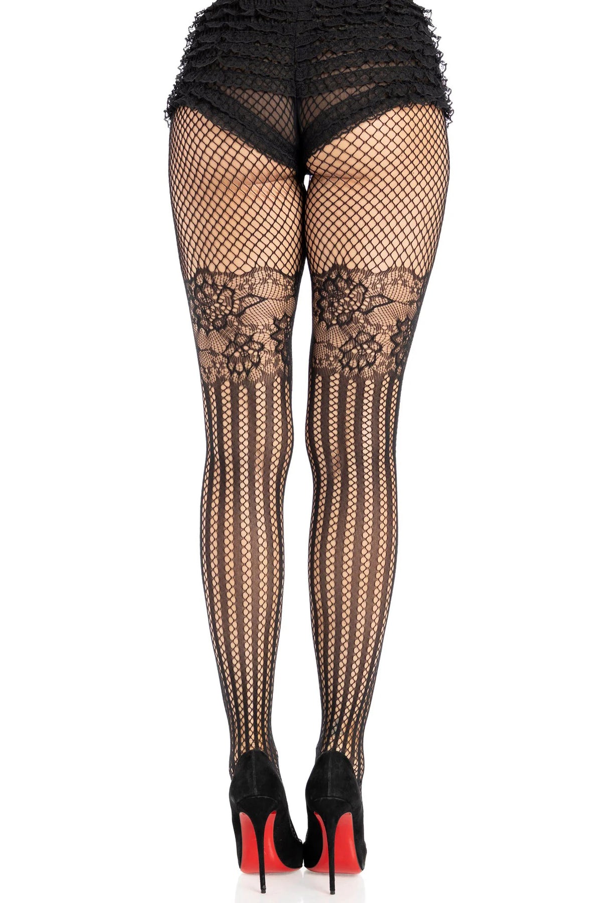 Lace Top Net Striped Pantyhose