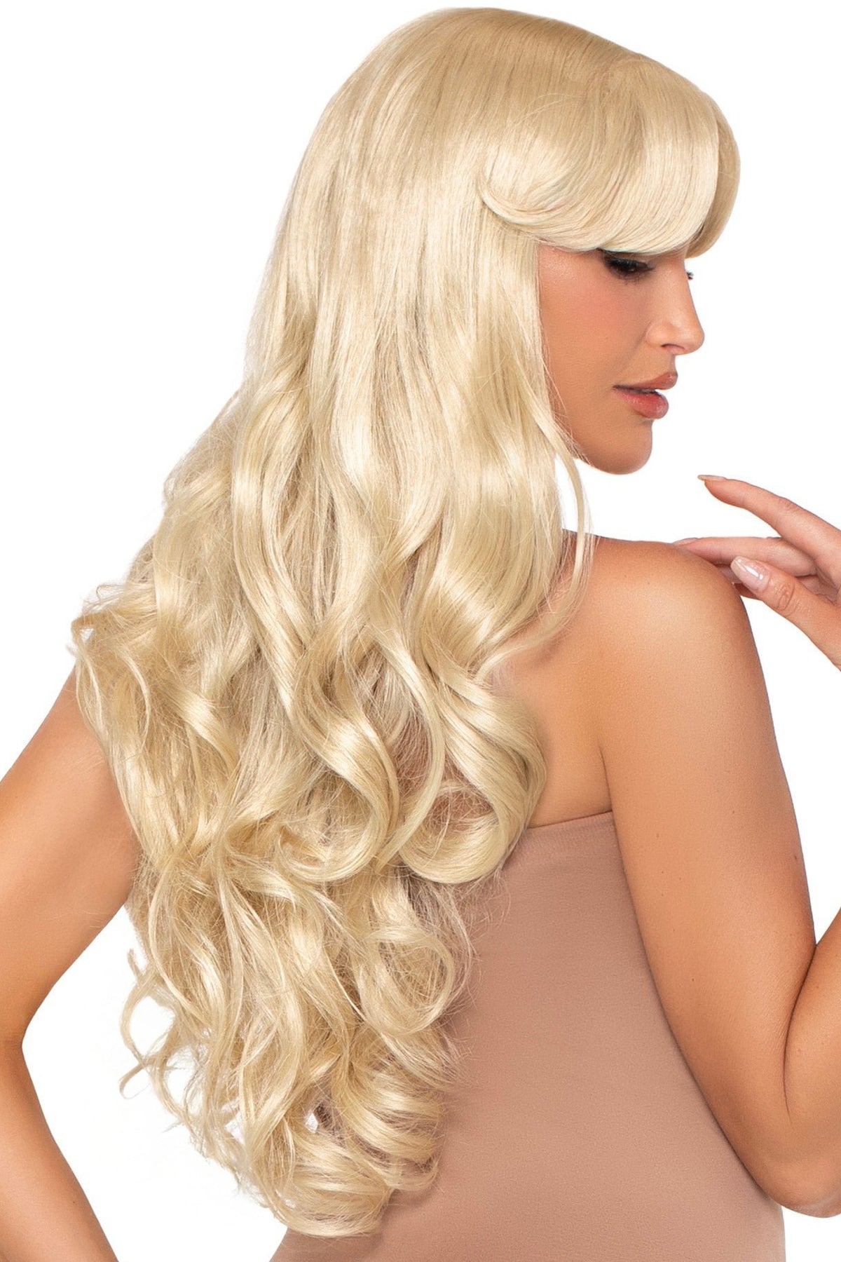 Long Wavy Wig with Curtain Bangs