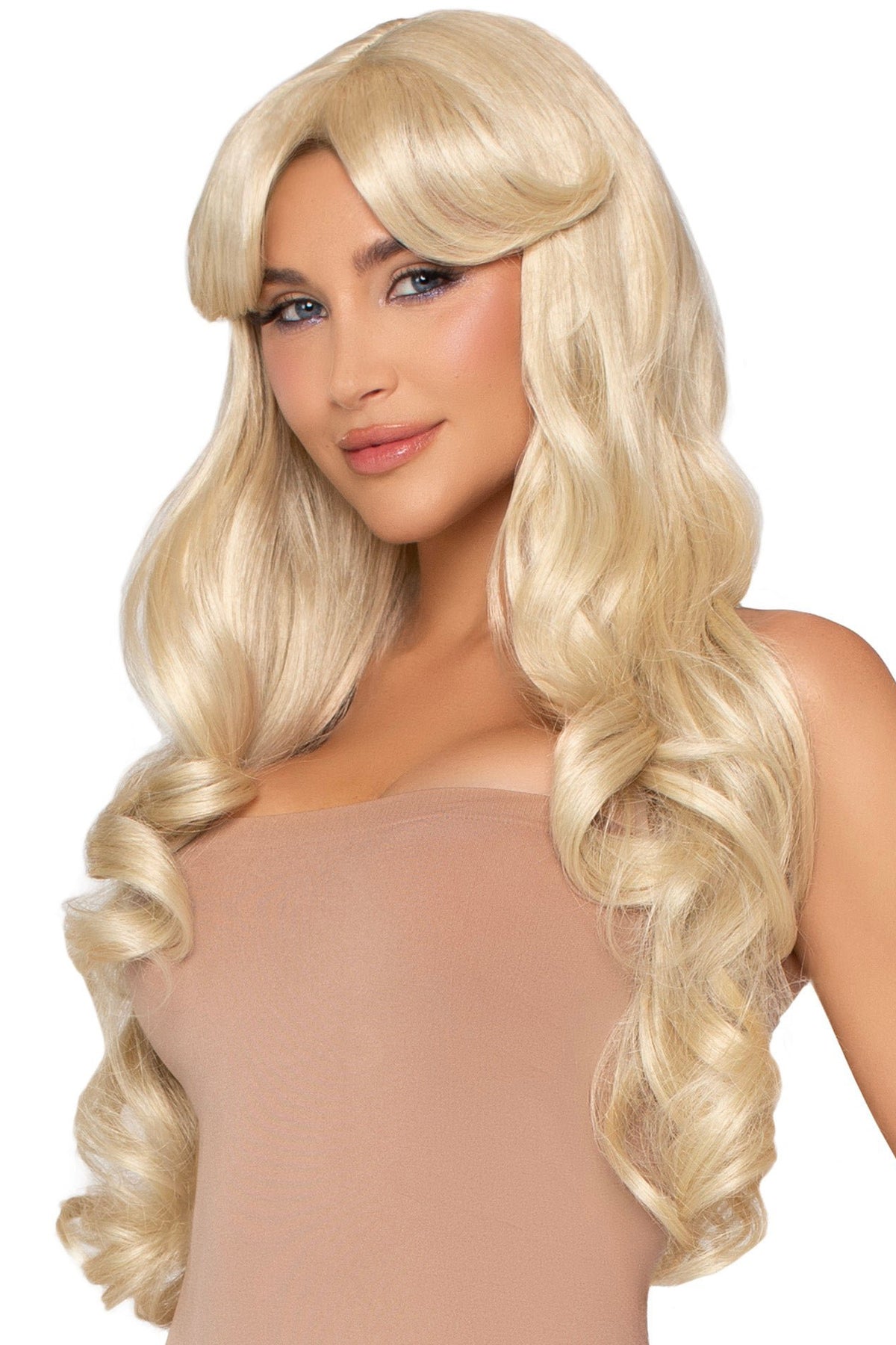 Long Wavy Wig with Curtain Bangs
