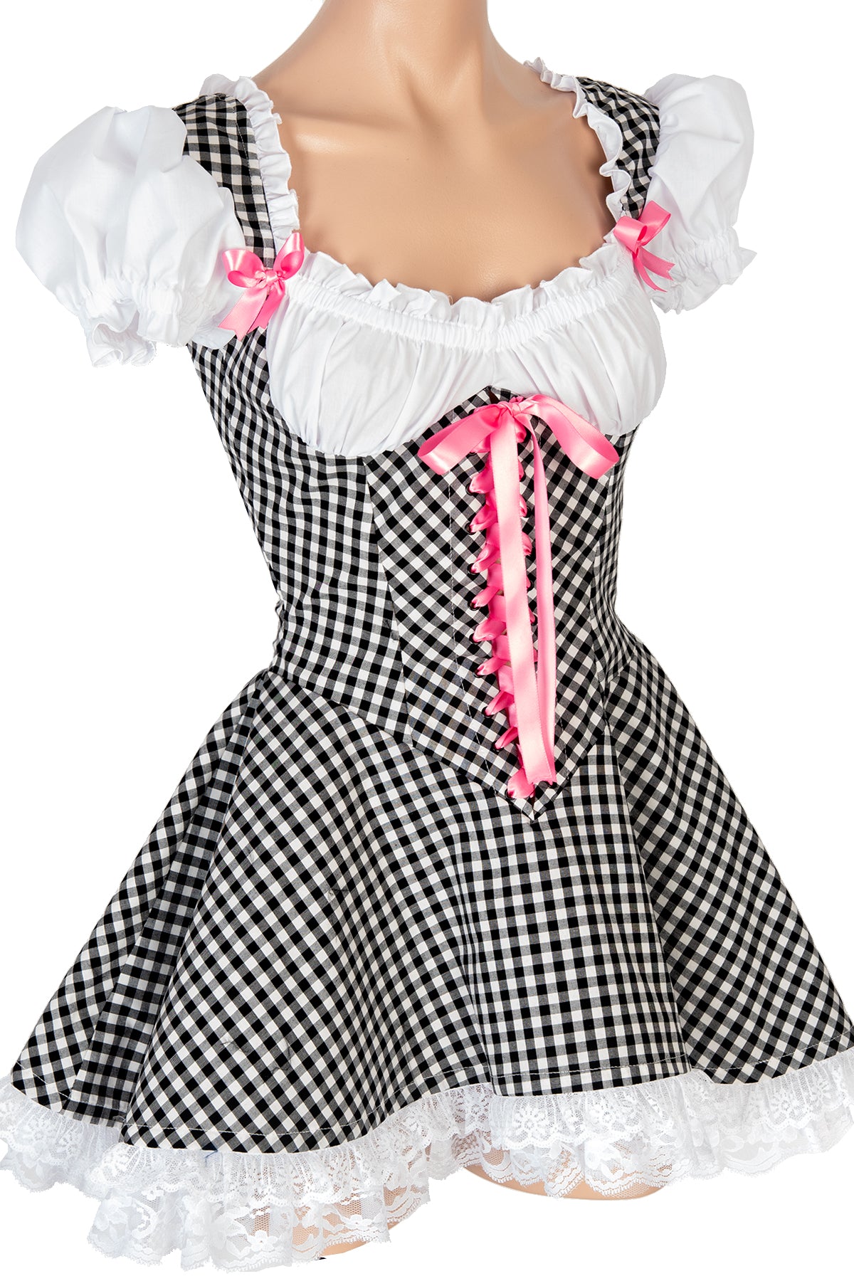 Gingham Lace-Up Ruffle Dress