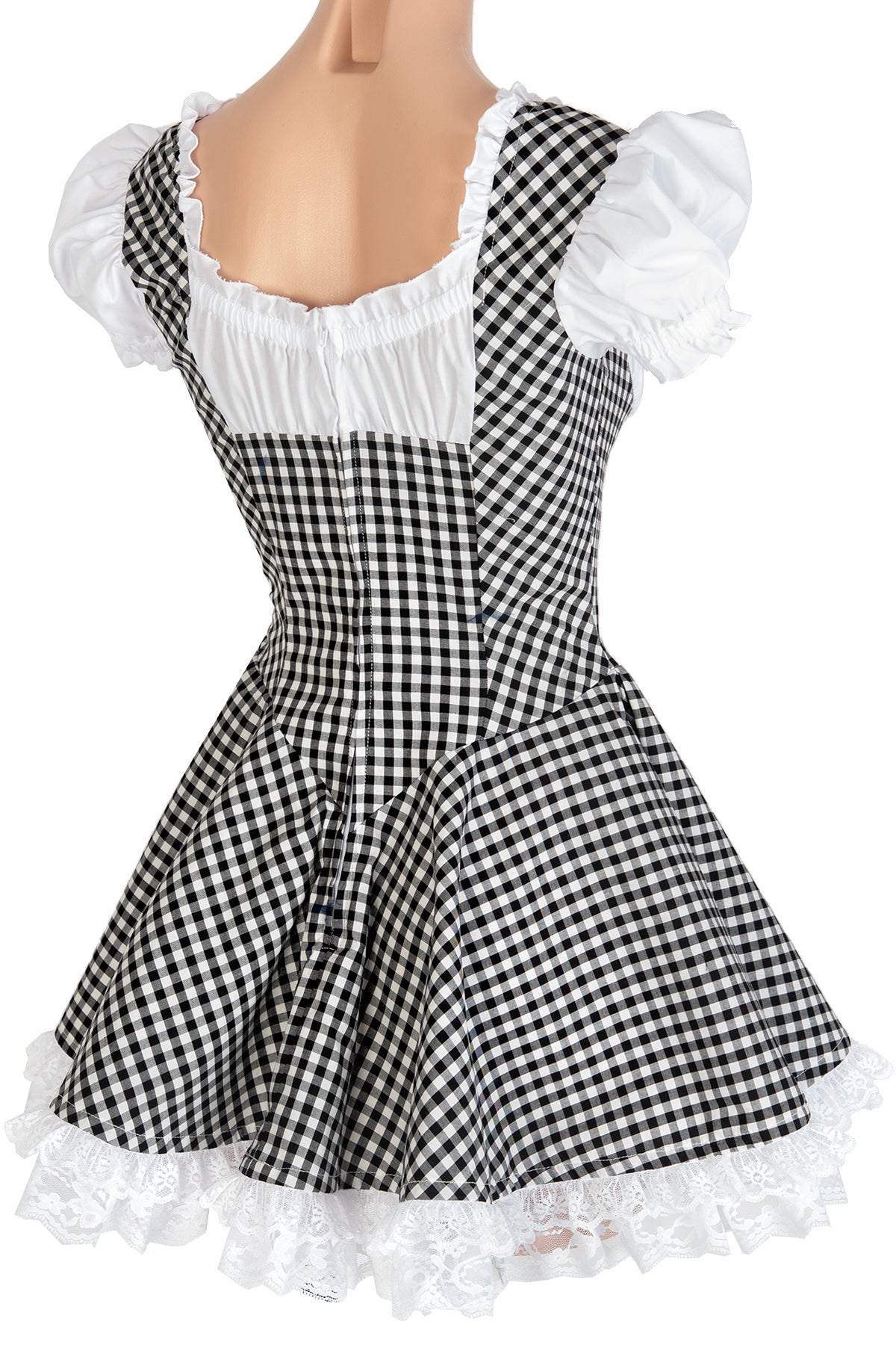 Gingham Lace-Up Ruffle Dress