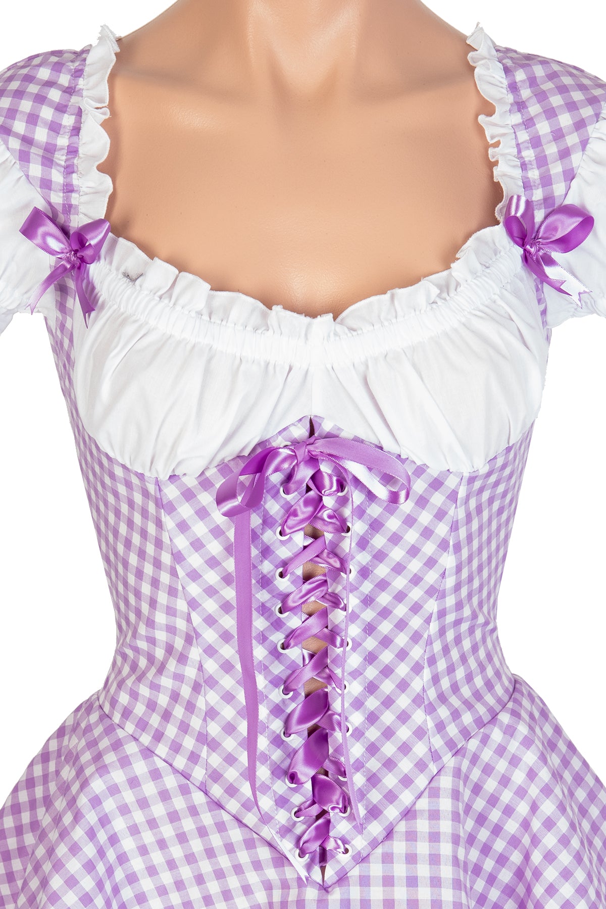 Gingham Lace-Up Ruffle Dress