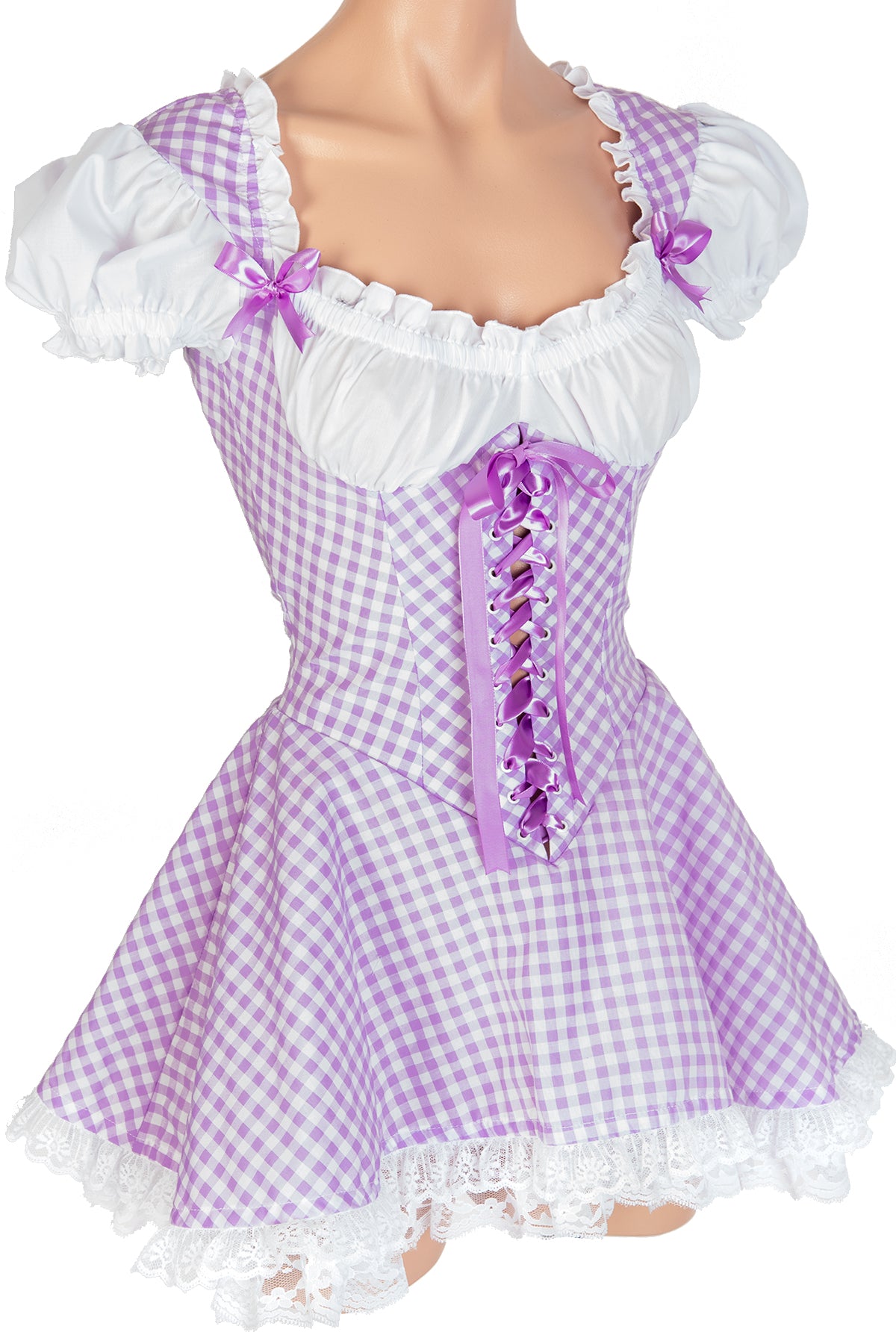 Gingham Lace-Up Ruffle Dress