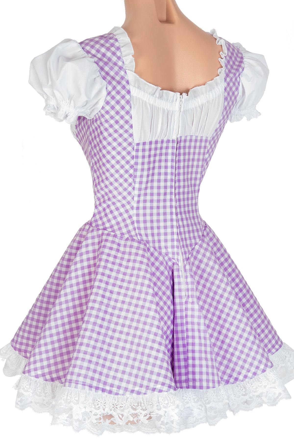 Gingham Lace-Up Ruffle Dress