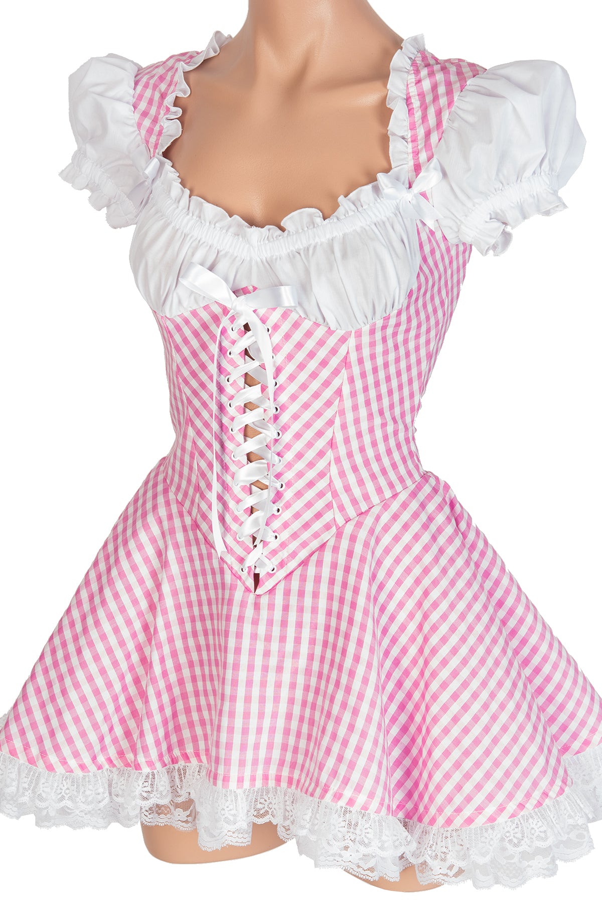 Gingham Lace-Up Ruffle Dress