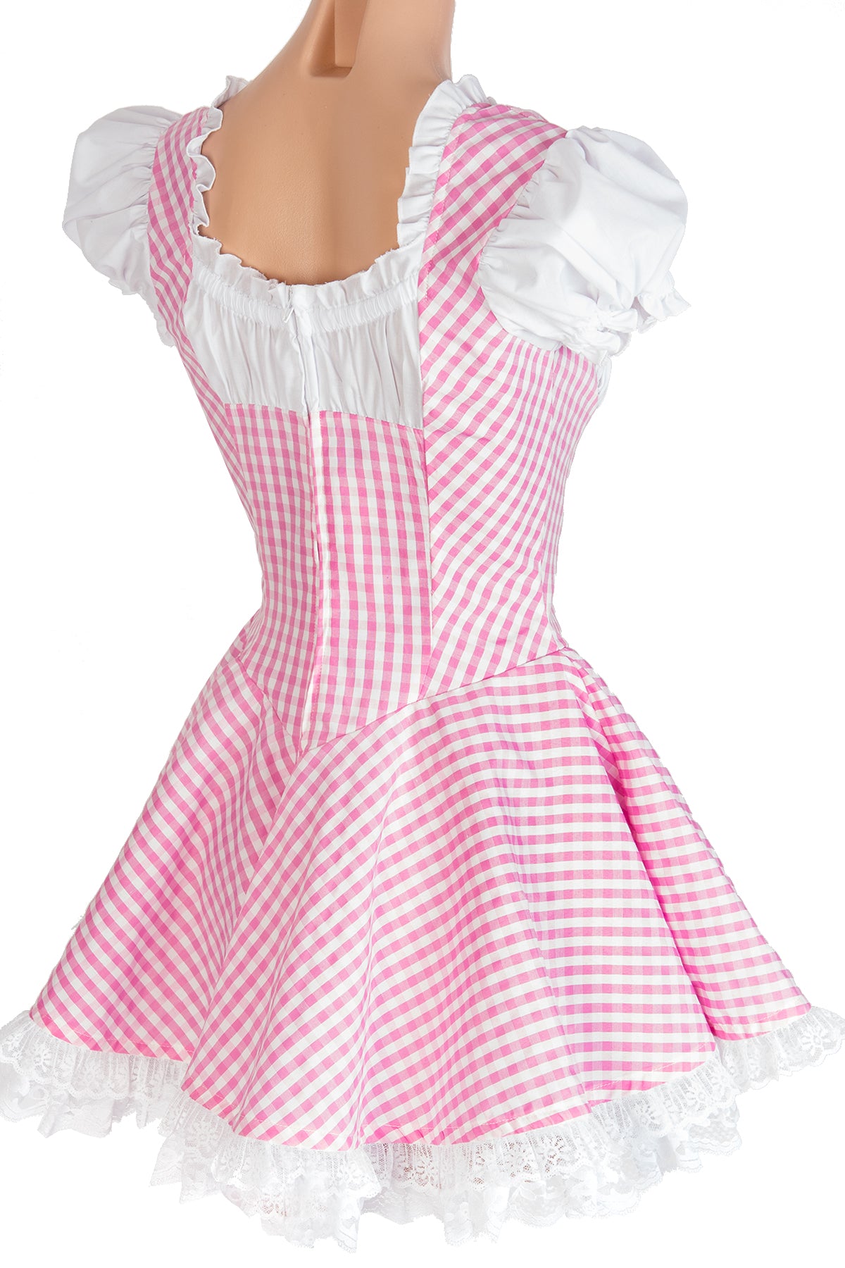 Gingham Lace-Up Ruffle Dress