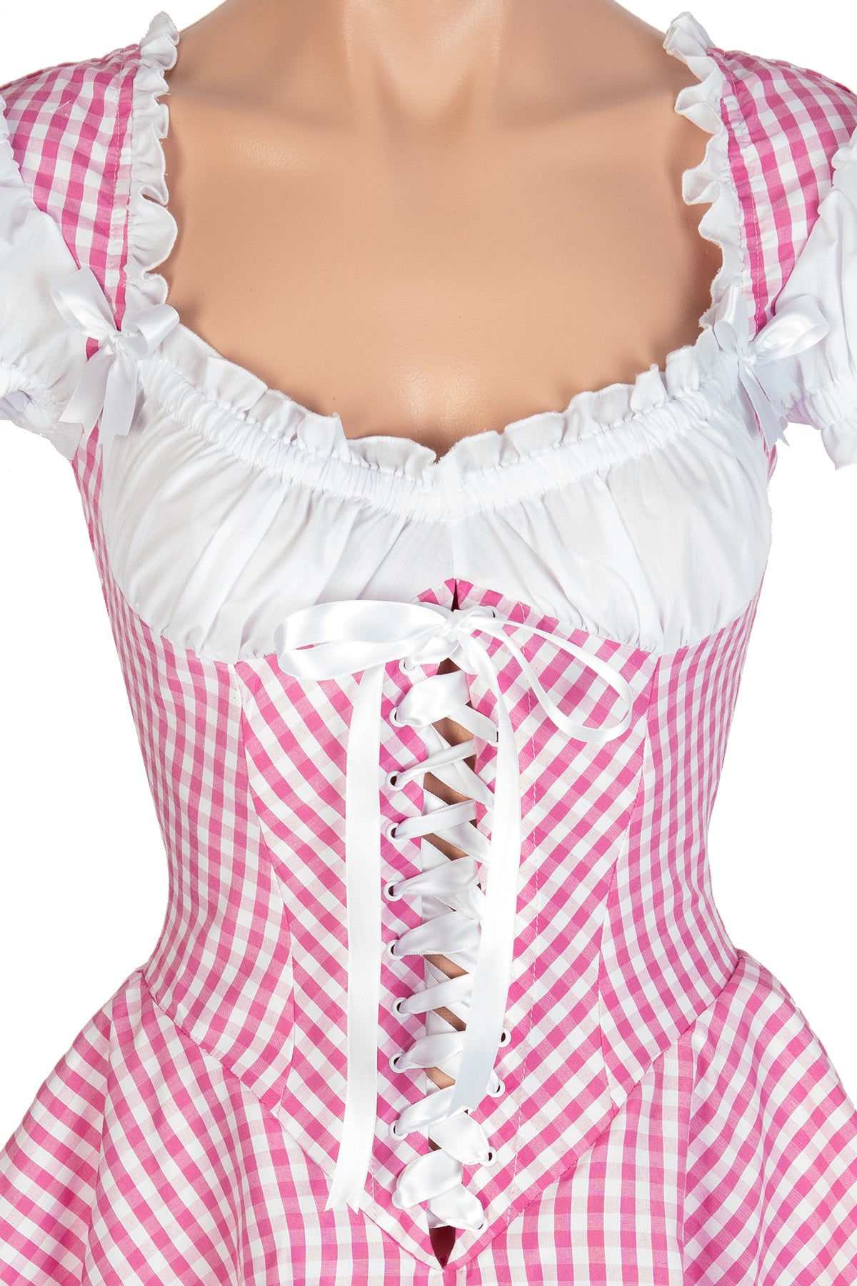 Gingham Lace-Up Ruffle Dress