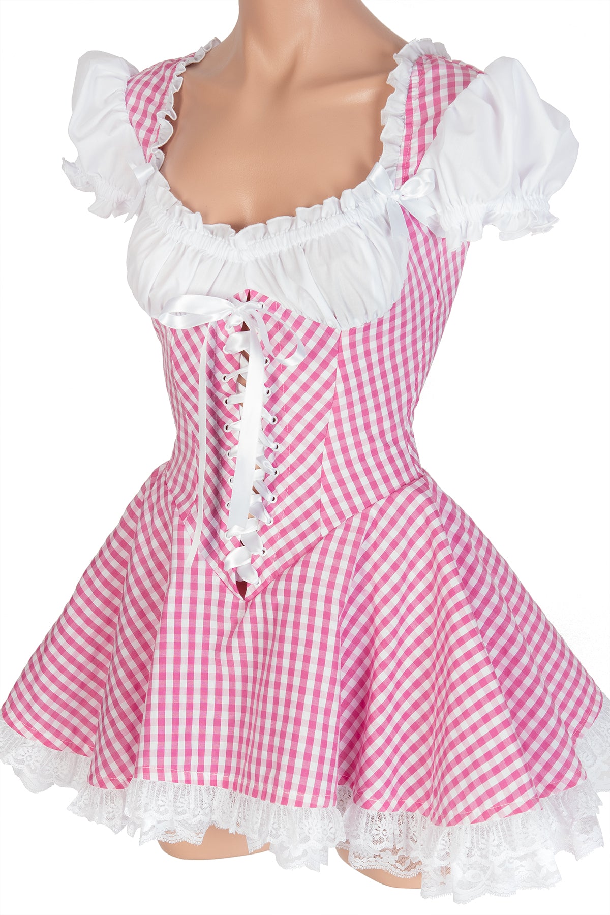 Gingham Lace-Up Ruffle Dress