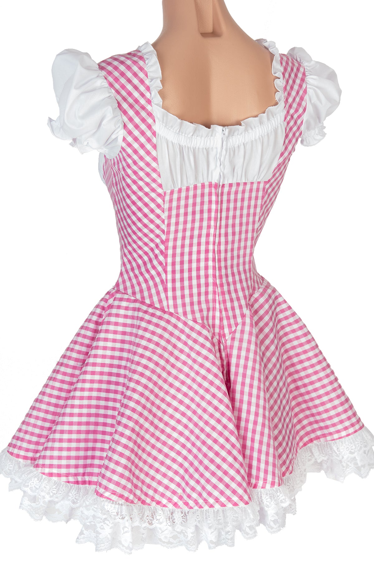 Gingham Lace-Up Ruffle Dress