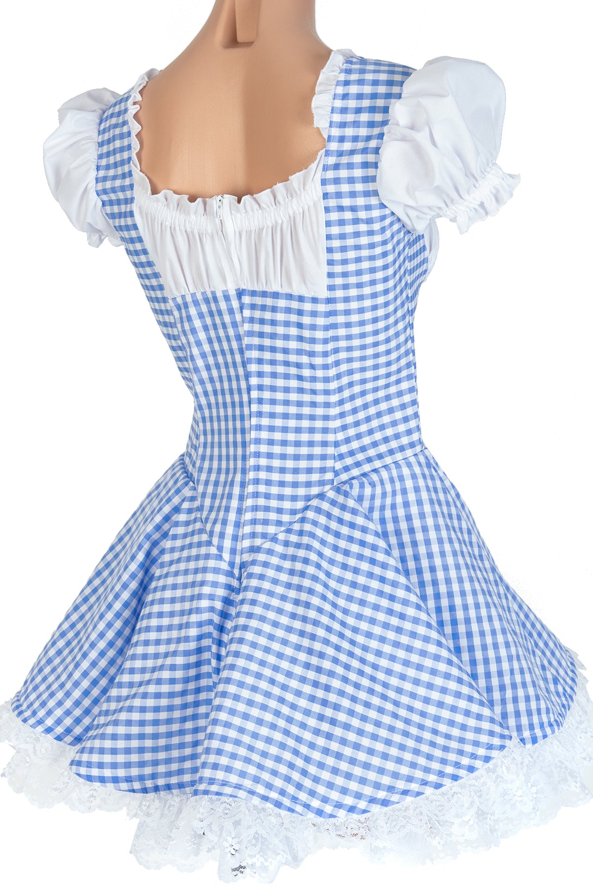 Gingham Lace-Up Ruffle Dress