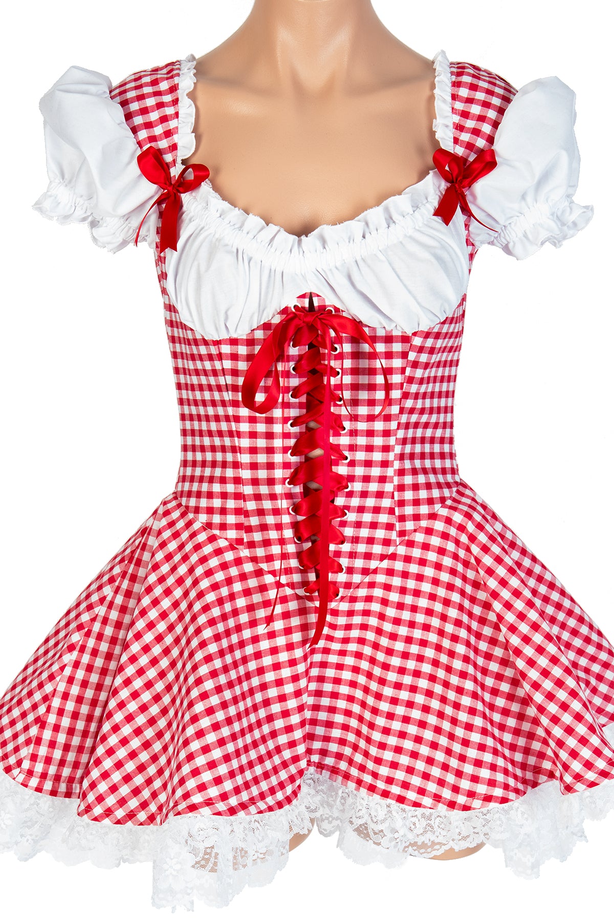 Gingham Lace-Up Ruffle Dress