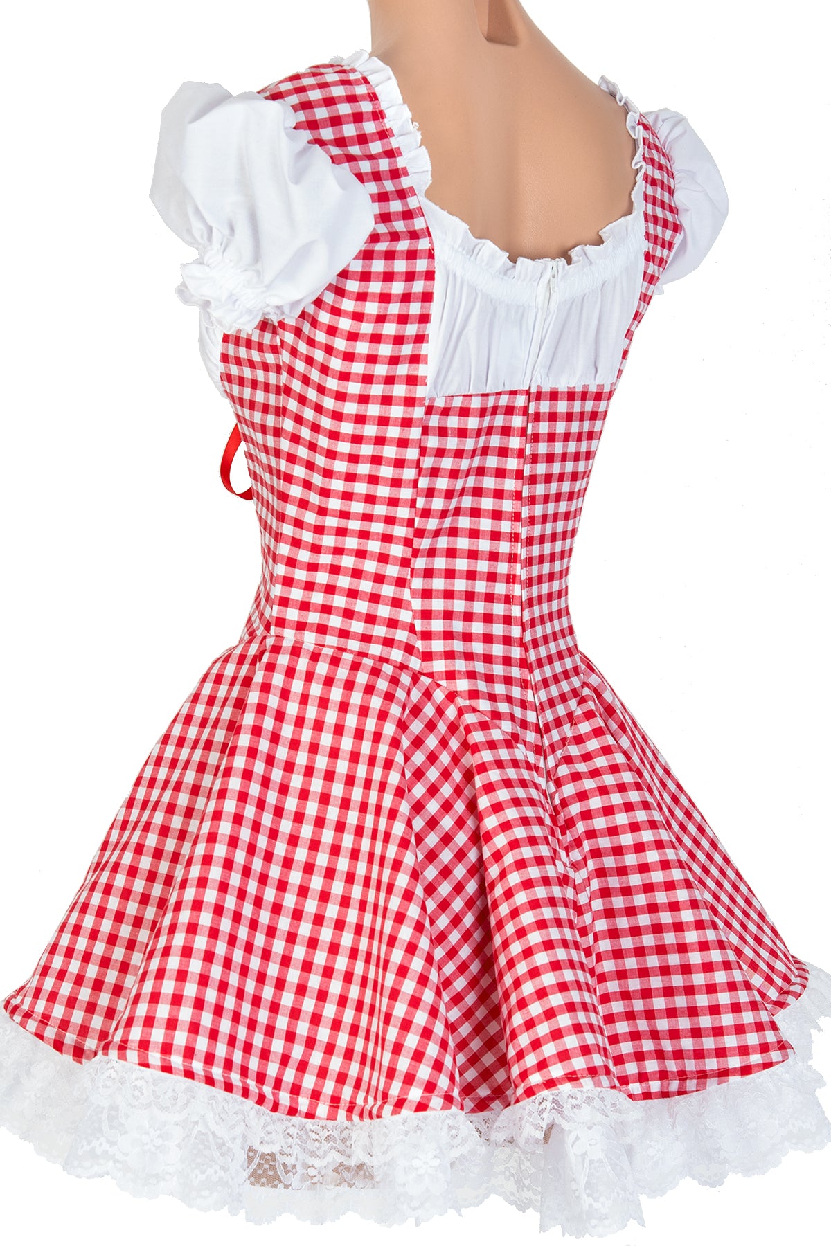 Gingham Lace-Up Ruffle Dress