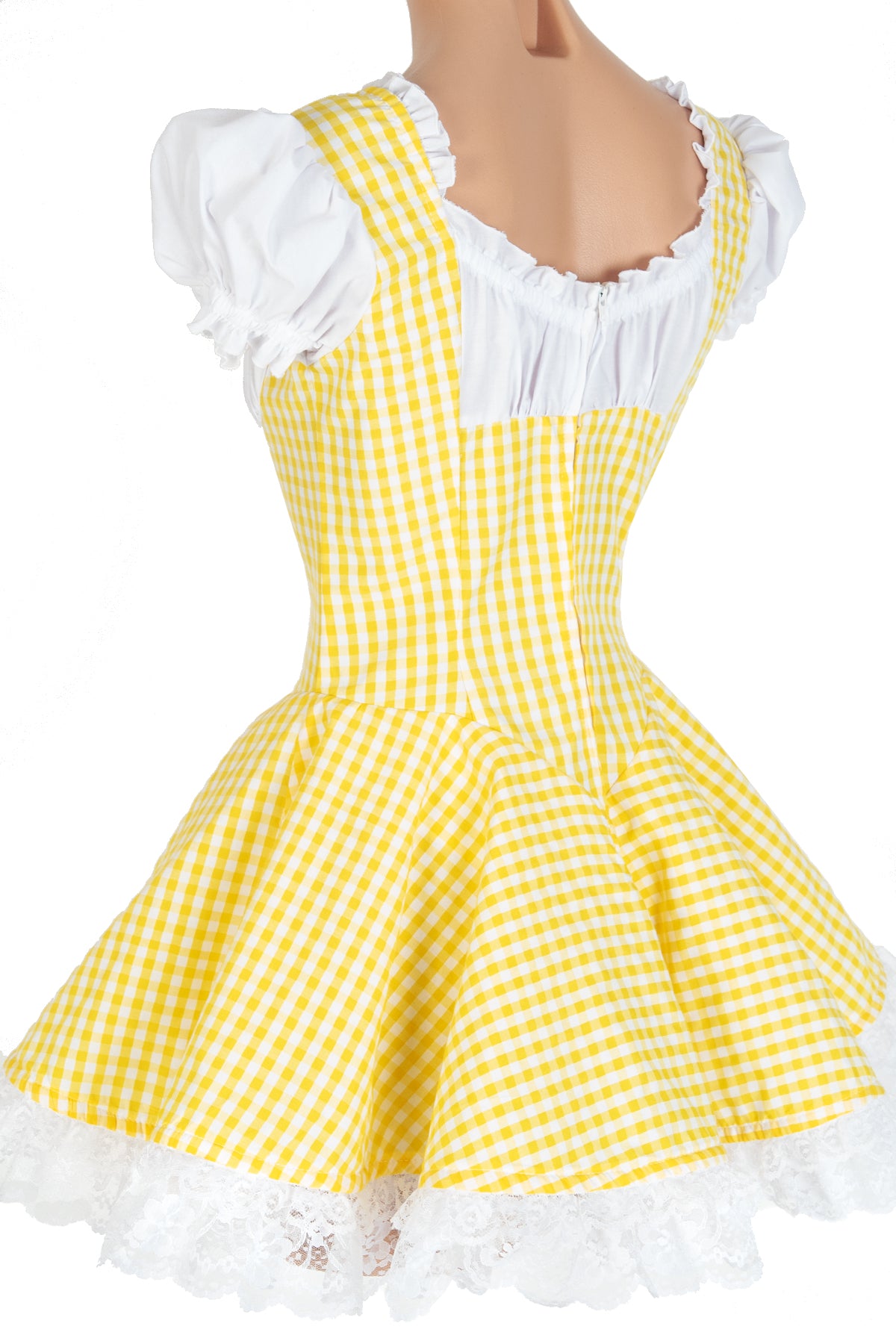 Gingham Lace-Up Ruffle Dress