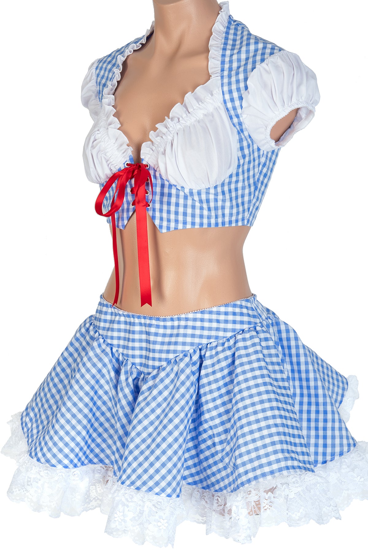Gingham Lace-Up Ruffle Top & Skirt