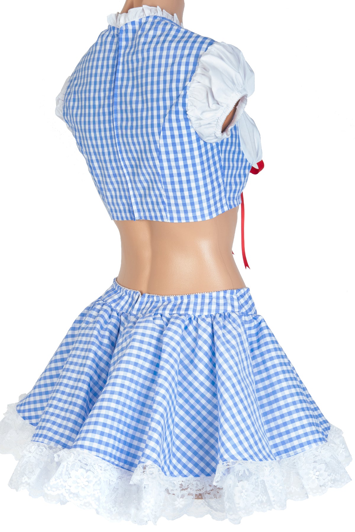 Gingham Lace-Up Ruffle Top & Skirt