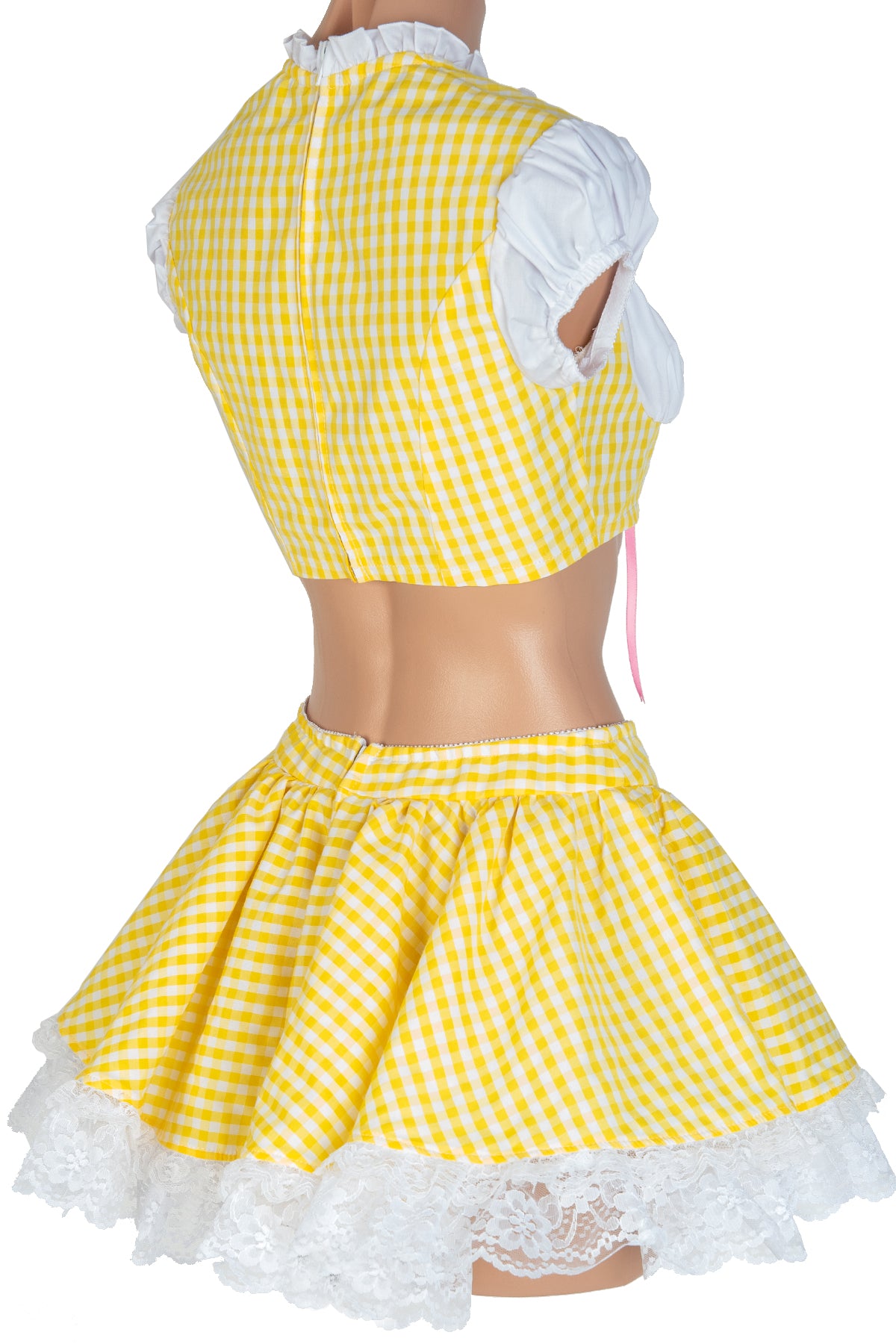 Gingham Lace-Up Ruffle Top & Skirt