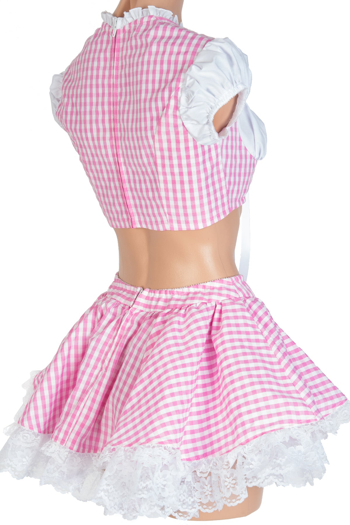 Gingham Lace-Up Ruffle Top & Skirt
